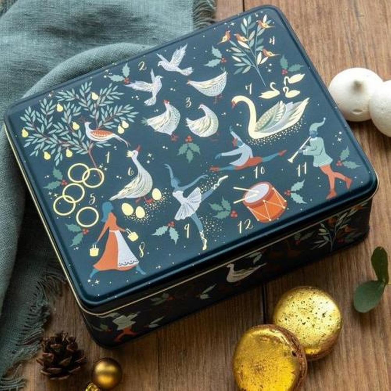 sara-miller-12-days-of-christmas-deep-rectangular-tin - Sara Miller 12 Days of Christmas Deep Rectangular Tin