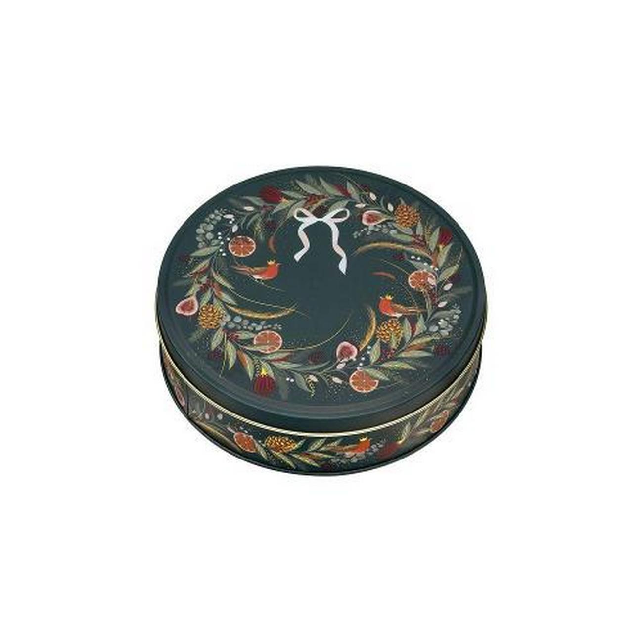 sara-miller-christmas-wreath-round-tin - Sara Miller Christmas Wreath Round Tin