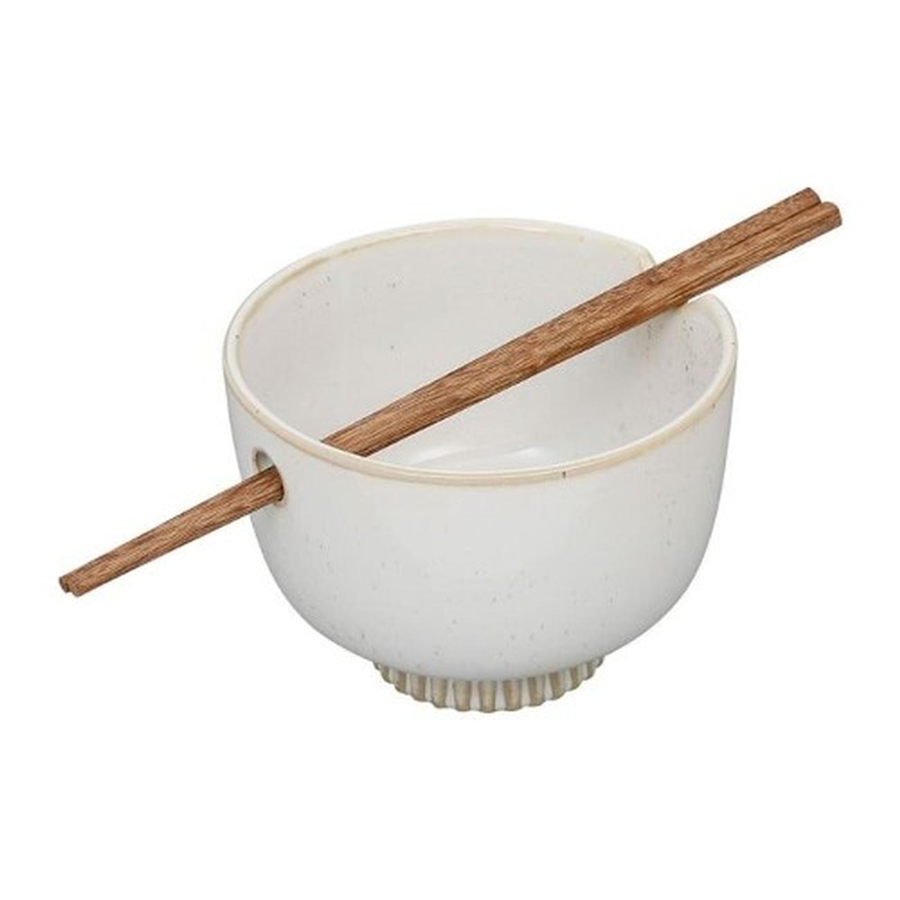 sema-design-bowl-chopsticks-organic-white-stone - Sema Design Organic White Speckled Bowl & Chopsticks