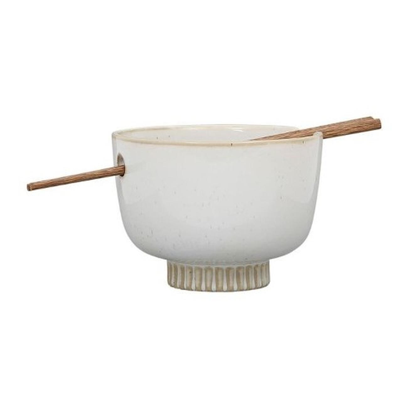sema-design-bowl-chopsticks-organic-white-stone - Sema Design Organic White Speckled Bowl & Chopsticks