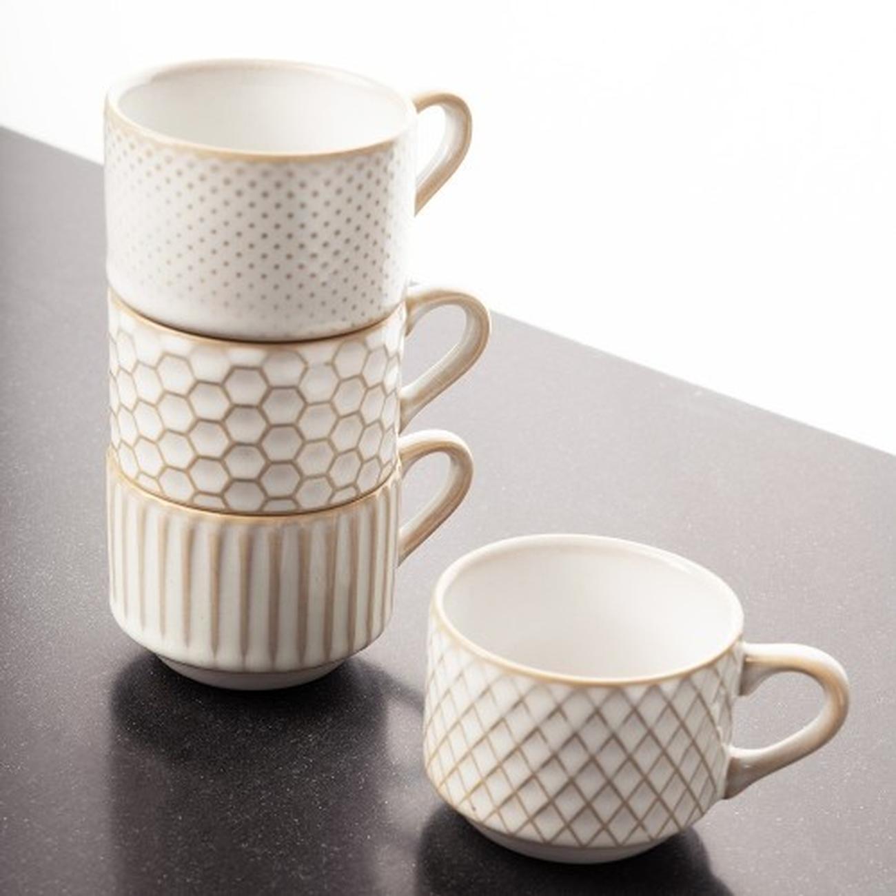 siip-reactive-glazed-embossed-stacking-espresso-cups-set-of-4 - Siip Reactive Glazed Embossed Espresso Cup-Set of 4 