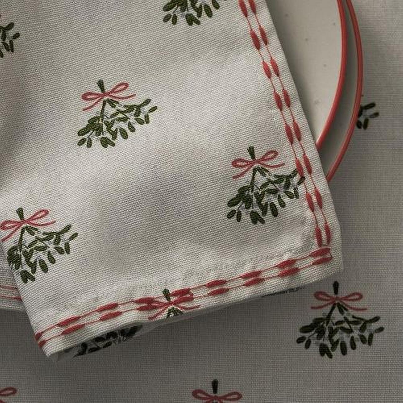 sophie-allport-mistletoe-embroidery-edge-napkin-set-of-4 - Sophie Allport Mistletoe Embroidered Edge Napkins Set of 4