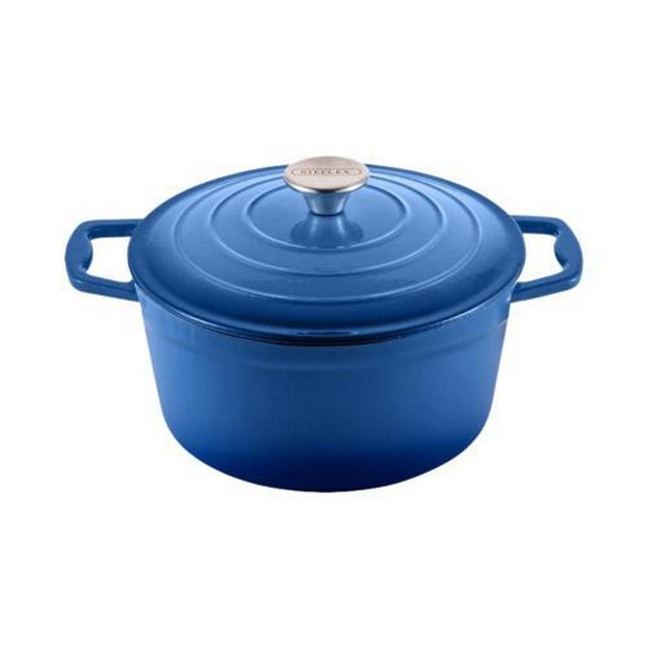 steelex-round-cast-iron-casserole-blue-25cm - Steelex Round Cast Iron Casserole Blue 25cm