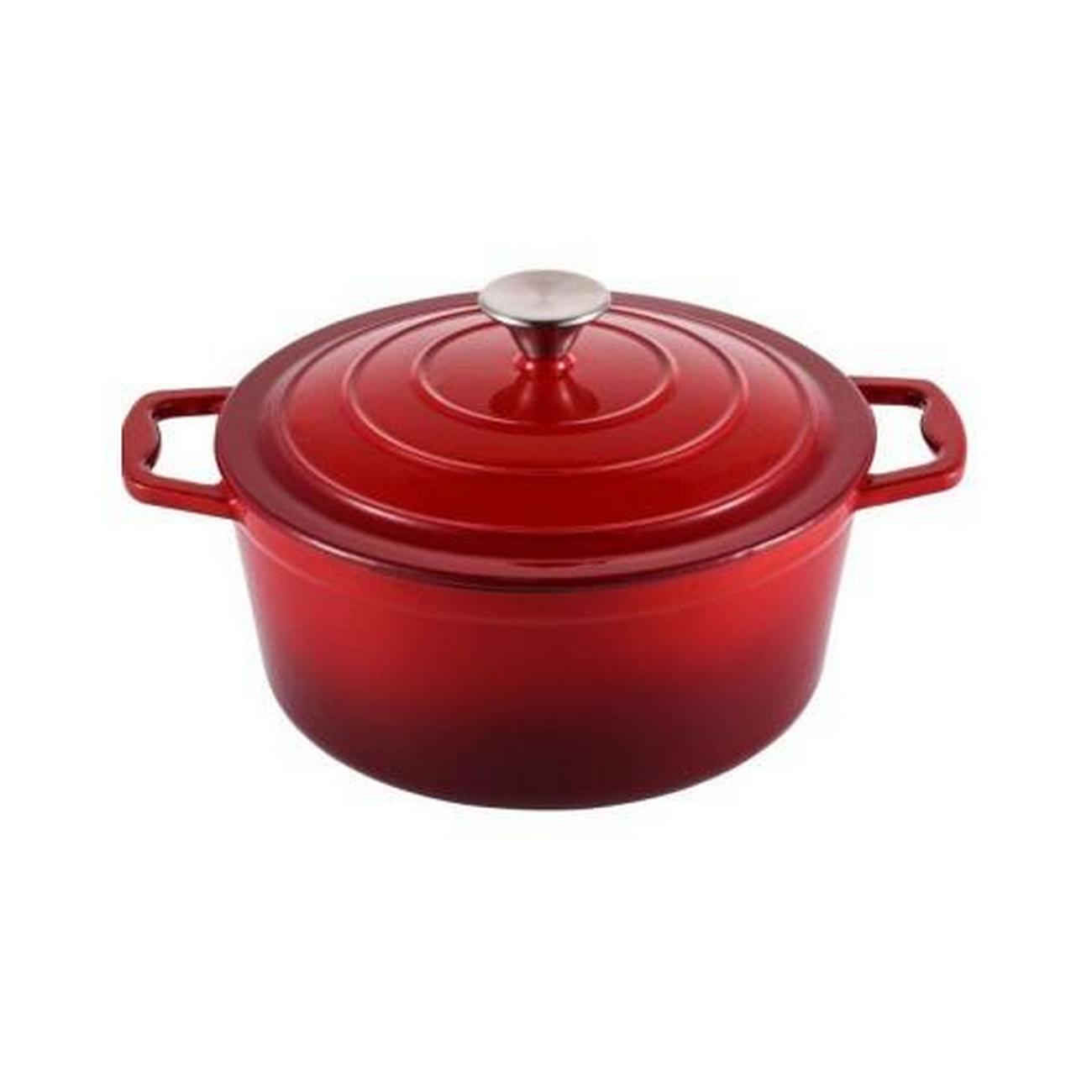 steelex-round-cast-iron-casserole-red-25cm - Steelex Round Cast Iron Casserole Red 25cm