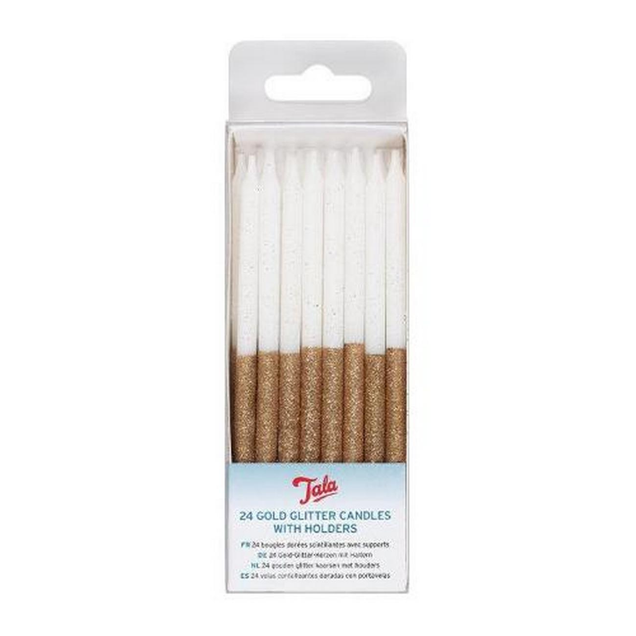 tala-gold-glitter-candles-with-holders-24 - Tala Gold Glitter Candles Pack of 24 