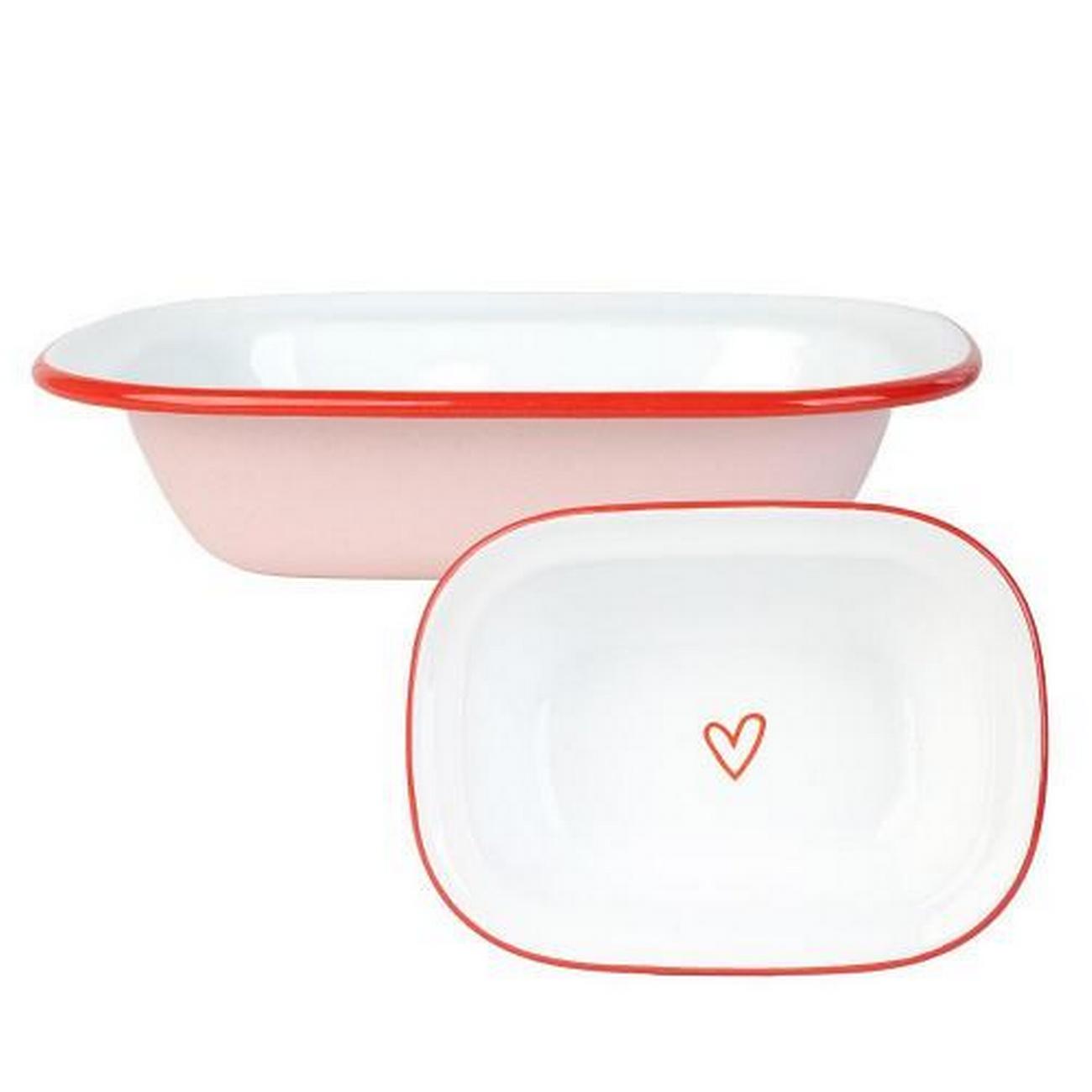 talking-tables-bon-amour-enamel-baking-dish-heart-pink-20cm - Talking Tables Bon Amour Enamel Baking Dish Heart Pink 20cm