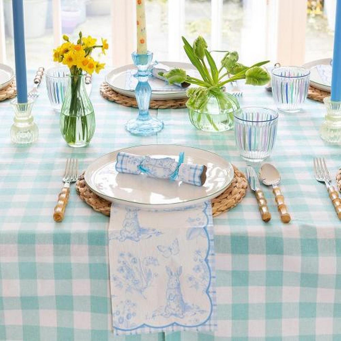 talking-tables-bon-apetit-gingham-fabric-tablecloth-mint - Talking Tables Bon Appetit Mint Green & White Fabric Gingham Tablecloth
