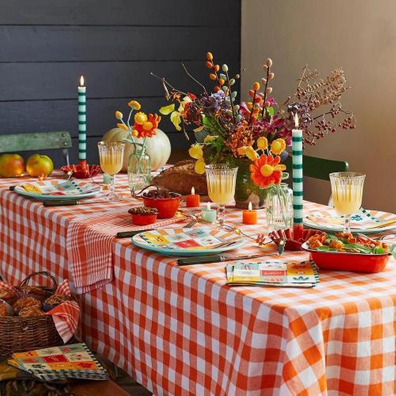 talking-tables-bon-appetit-orange-fabric-gingham-tablecloth - Talking Tables Bon Appetit Orange Fabric Gingham Tablecloth