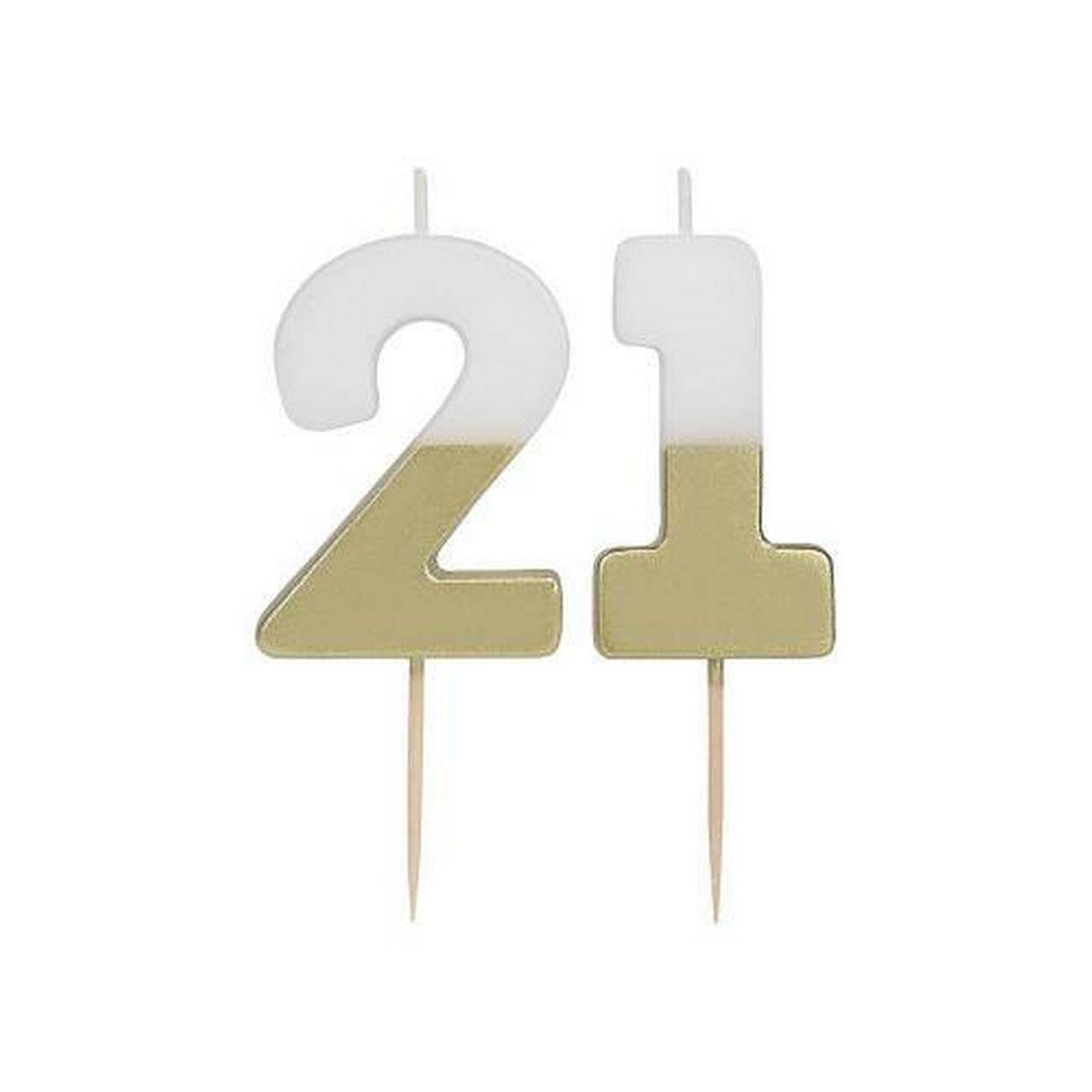 talking-tables-luxe-milestone-birthday-candle-white-gold-21 - Talking Tables Luxe Milestone Birthday Candle White & Gold Number 21