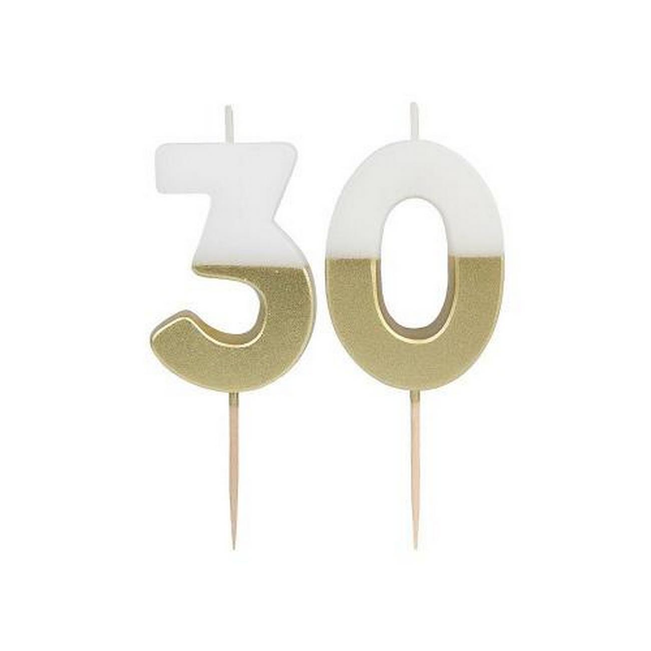 talking-tables-luxe-milestone-birthday-candle-white-gold-30 - Talking Tables Luxe Milestone Birthday Candle White & Gold Number 30