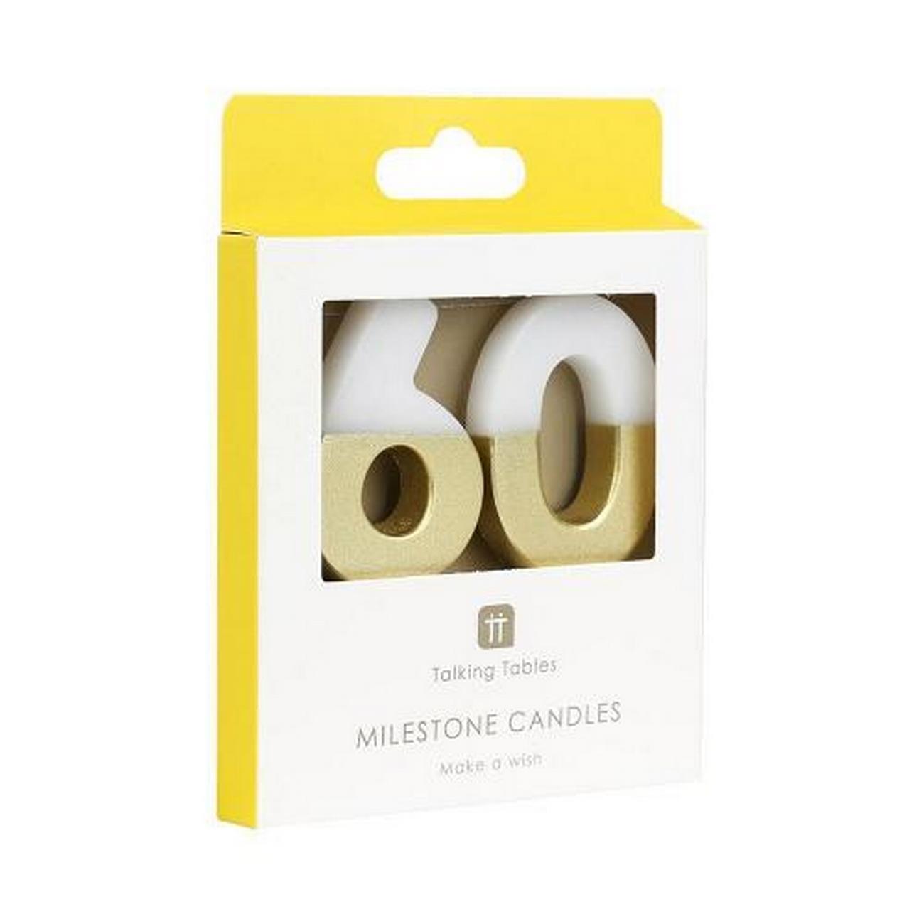 talking-tables-luxe-milestone-birthday-candle-white-gold-60 - Talking Tables Luxe Milestone Birthday Candle White & Gold Number 60
