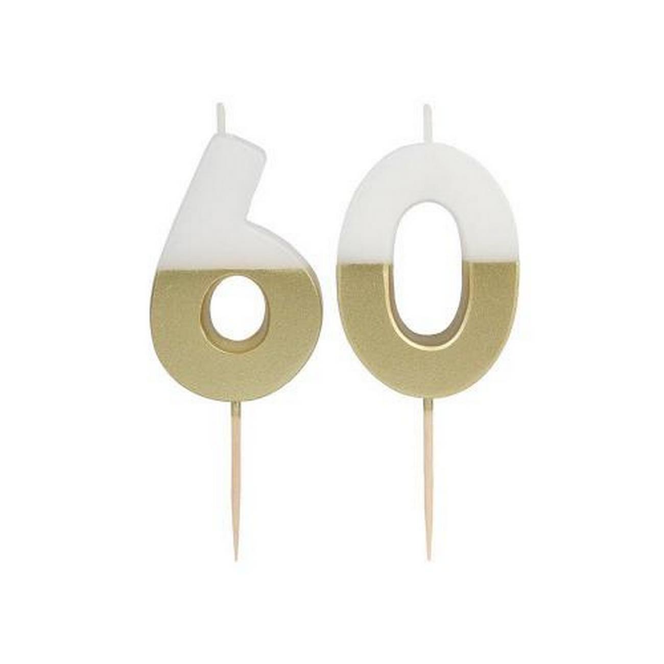 talking-tables-luxe-milestone-birthday-candle-white-gold-60 - Talking Tables Luxe Milestone Birthday Candle White & Gold Number 60