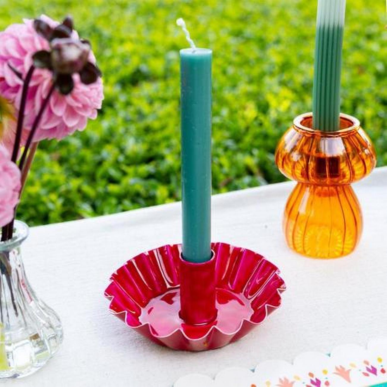 talking-tables-scalloped-metal-candle-holder-5cm-pink - Talking Tables Scalloped Pink Metal Dinner Candle Holder