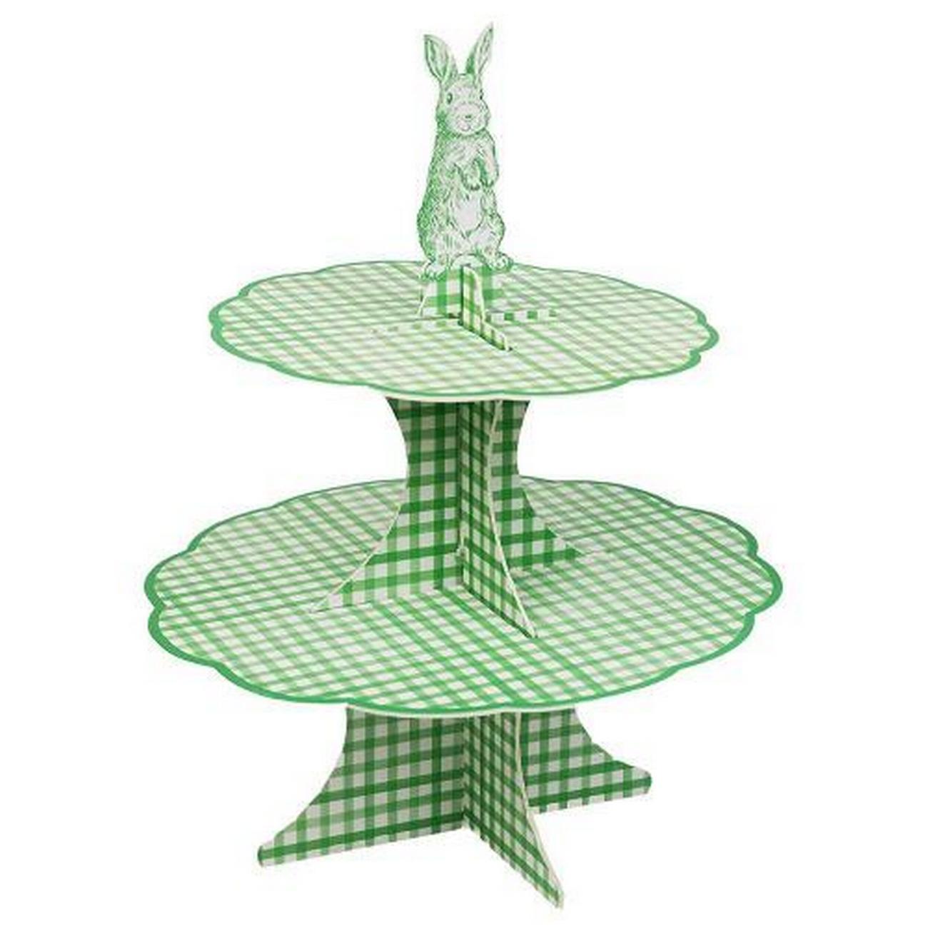 talking-tables-toile-de-joy-gingham-green-reversible-cake-stand - Talking Tables Toile de Jouy & Gingham Green Reversible Cake Stand