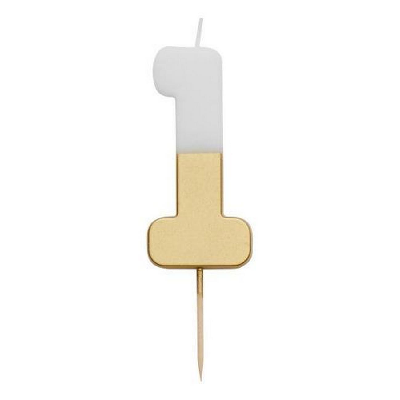 talking-tables-white-gold-birthday-number-1 - Talking Tables White & Gold Birthday Number Candle 