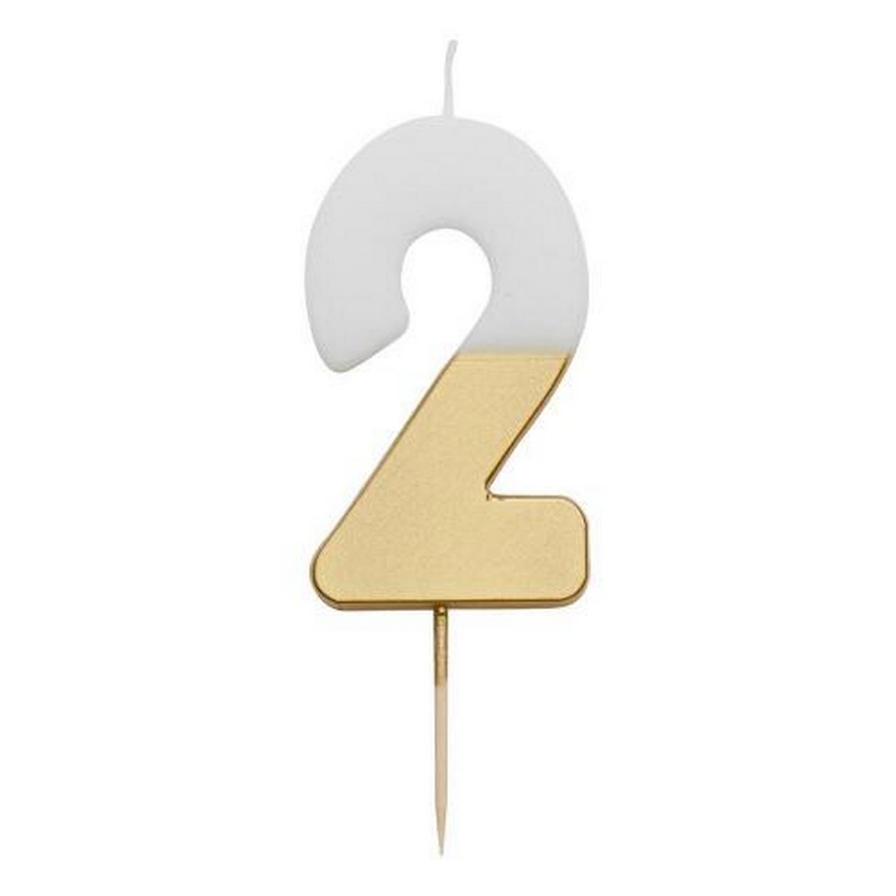 talking-tables-white-gold-birthday-number-2 - Talking Tables White & Gold Birthday Number Candle 2