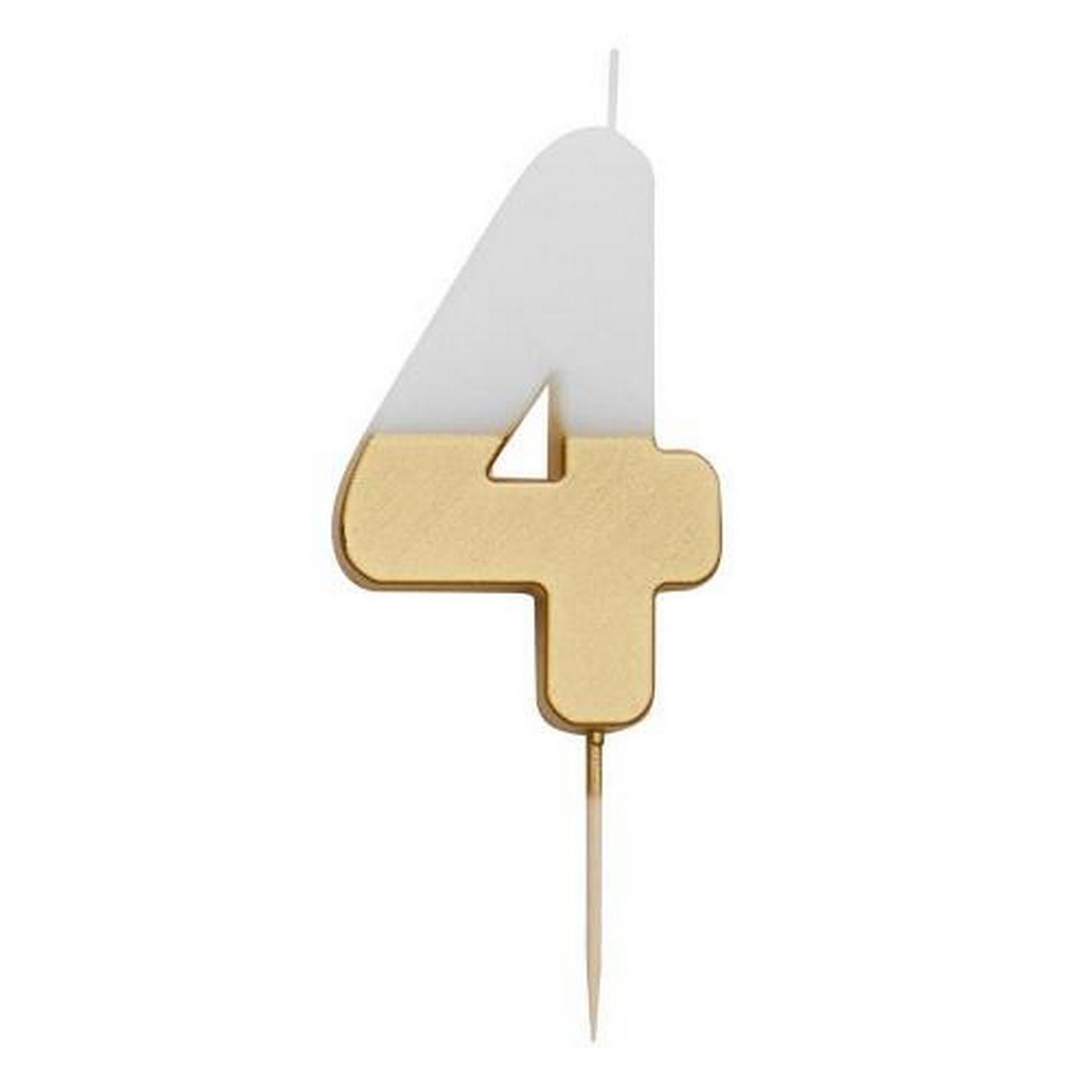 talking-tables-white-gold-birthday-number-4 - Talking Tables White & Gold Birthday Number Candle 4