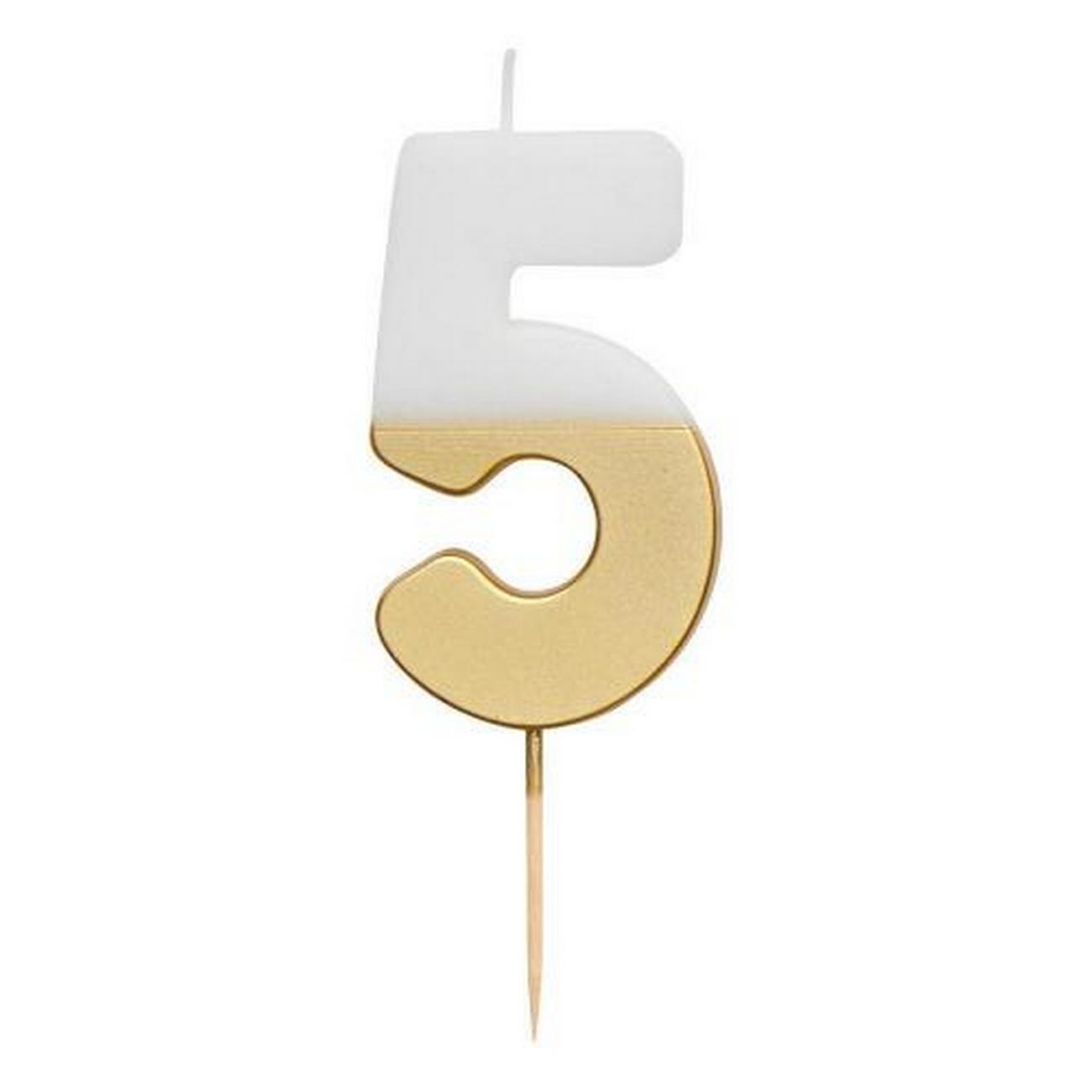talking-tables-white-gold-birthday-number-5 - Talking Tables White & Gold Birthday Number Candle 5