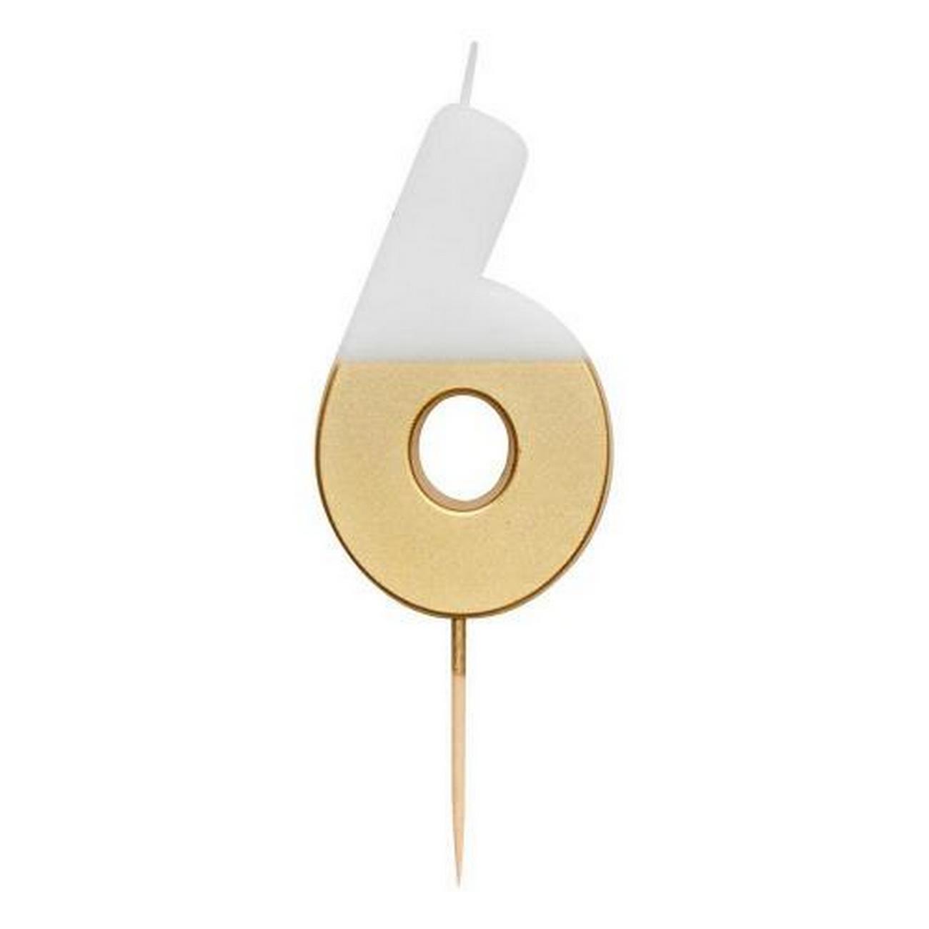 talking-tables-white-gold-birthday-number-6 - Talking Tables White & Gold Birthday Number Candle 6