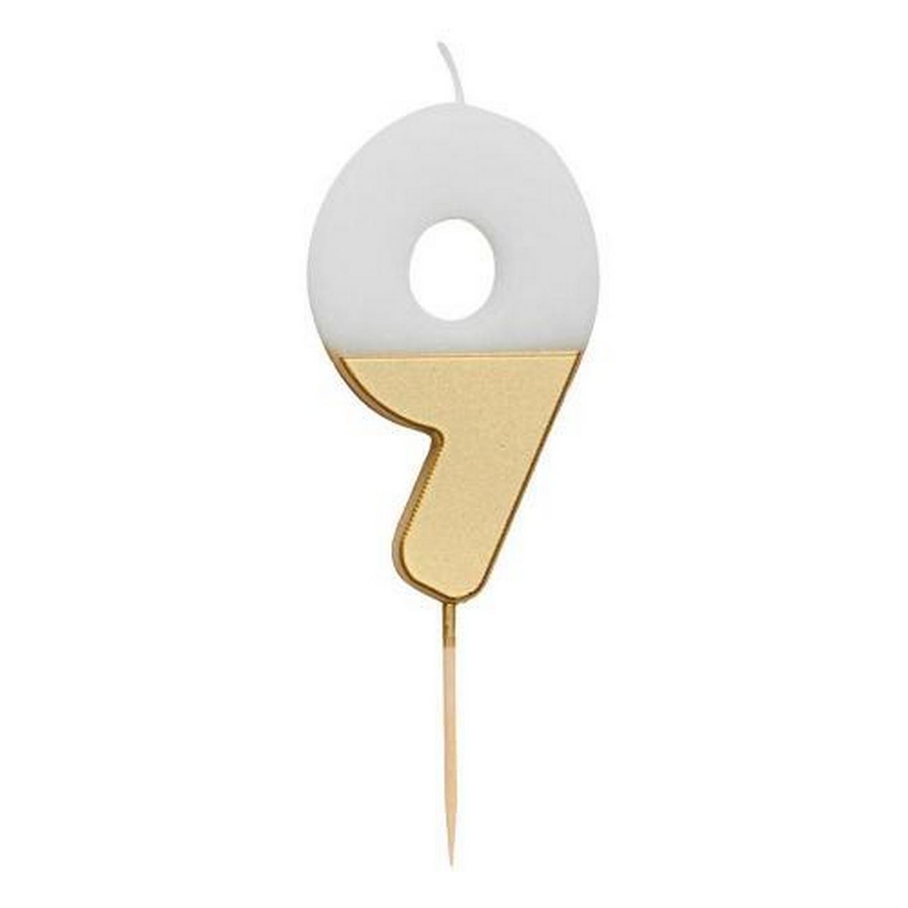 talking-tables-white-gold-birthday-number-9 - Talking Tables White & Gold Birthday Number Candle 9