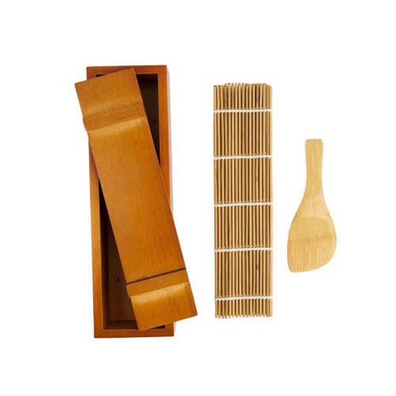 tokyo-design-studio-wooden-sushi-mould-with-mat-paddle - Tokyo Design Studio Wooden Sushi Mould with Mat & Peddle