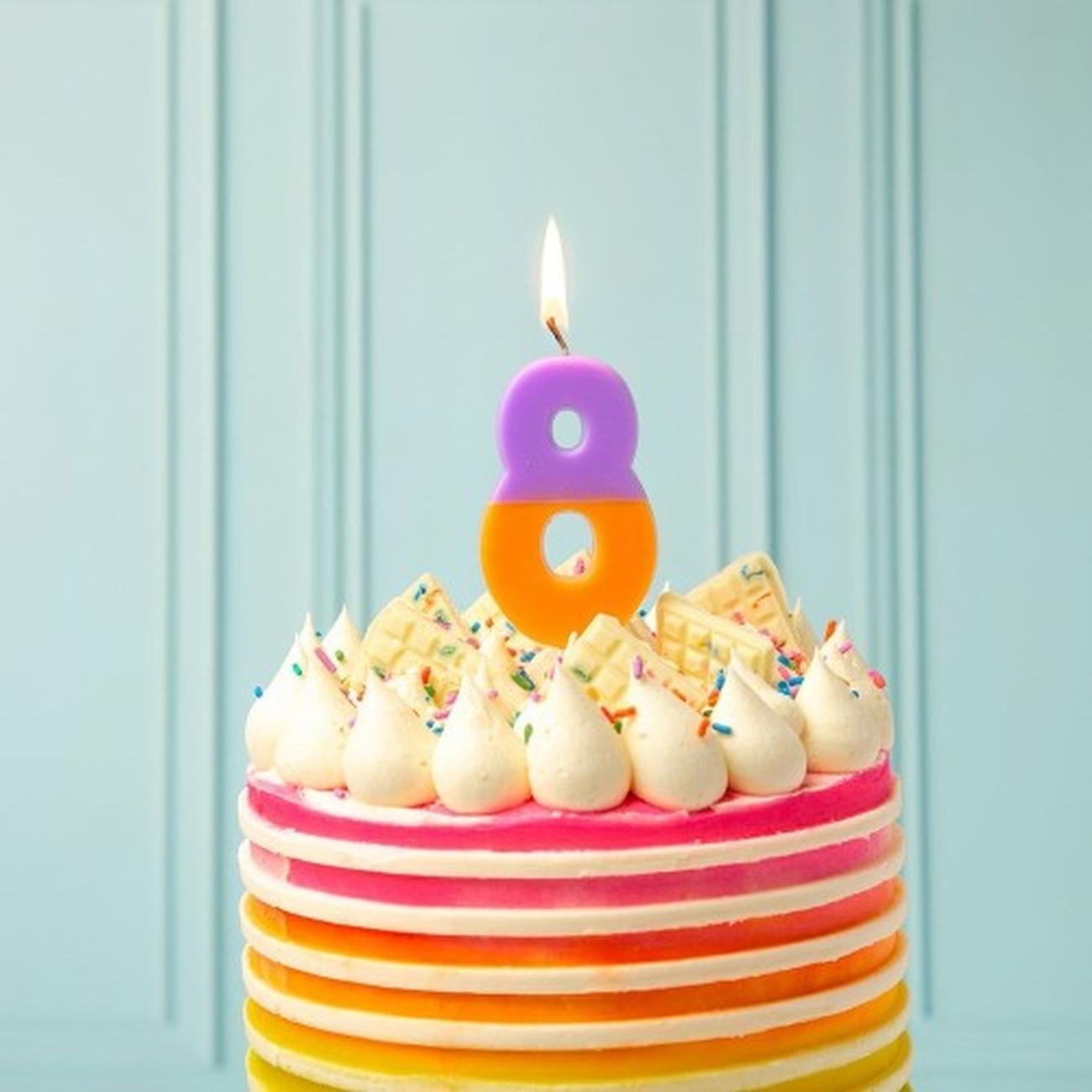 tt-orange-8-we-heart-bdays-candle-number - TT Orange & Purple Number 8 Birthday Candle