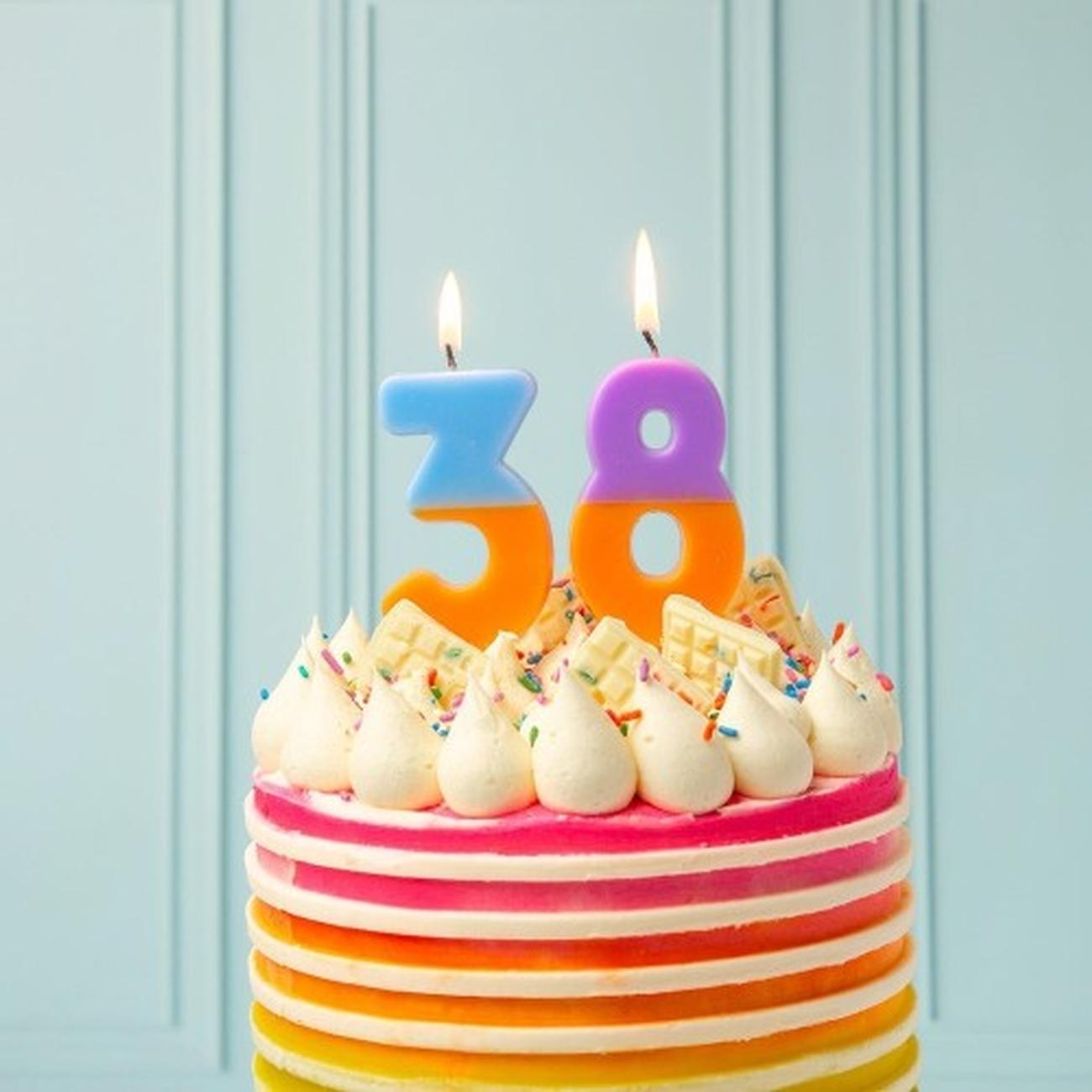 tt-orange-blue-3-we-heart-bdays-candle-number - TT Orange & Light Blue Number 3 Candle