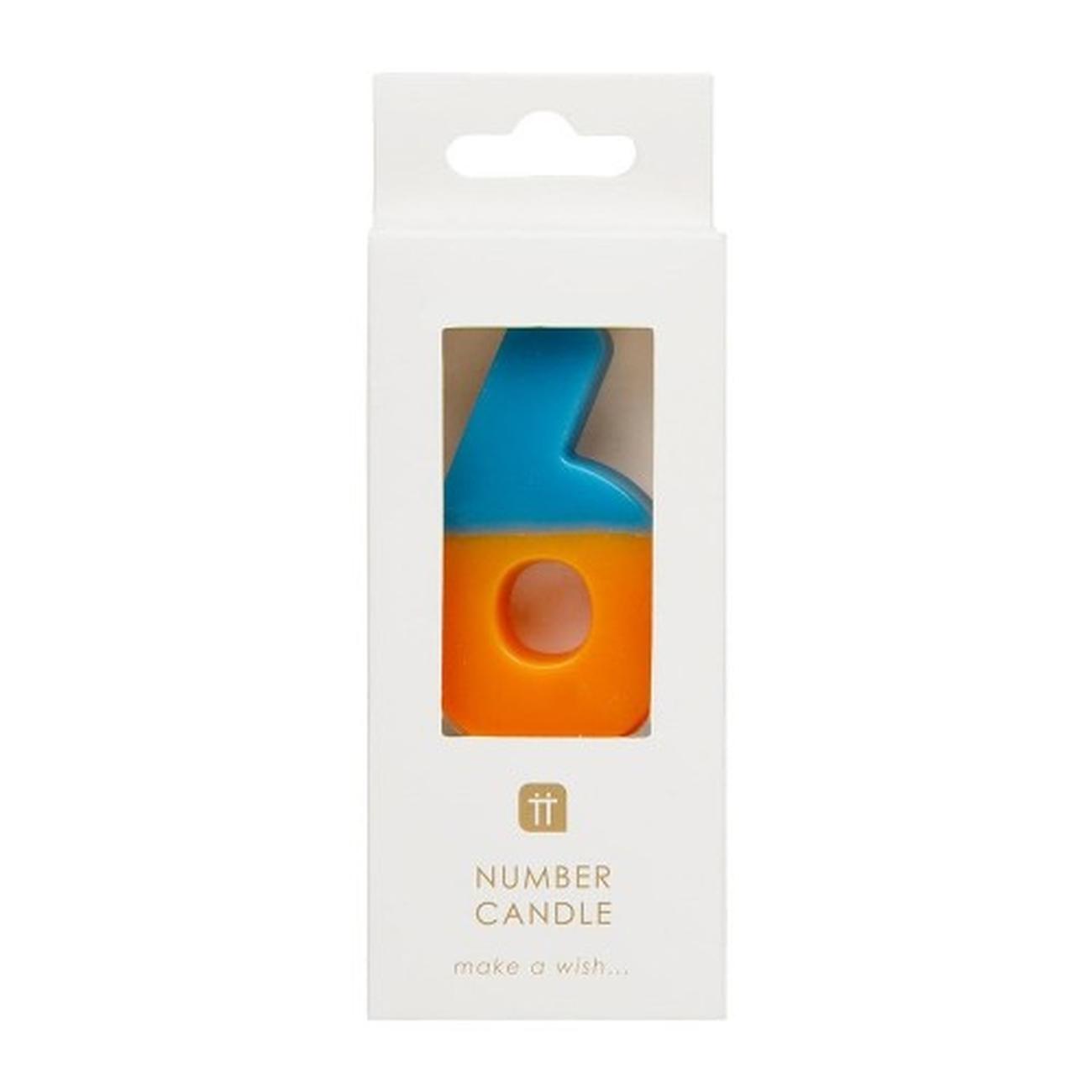 tt-orange-dark-blue-6-we-heart-bdays-candle-number - TT Orange & Dark Blue Number 6 Birthday Candle