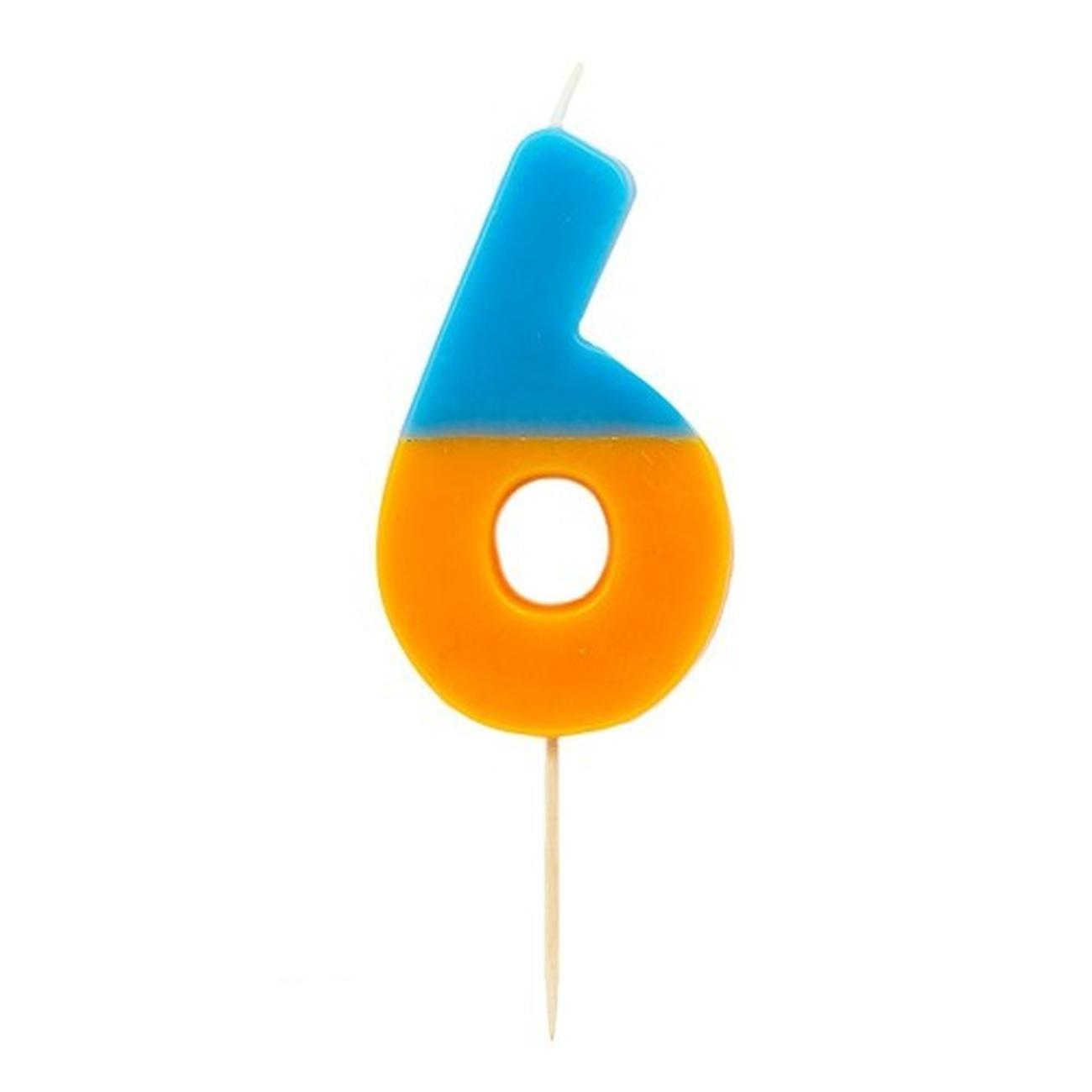 tt-orange-dark-blue-6-we-heart-bdays-candle-number - TT Orange & Dark Blue Number 6 Birthday Candle