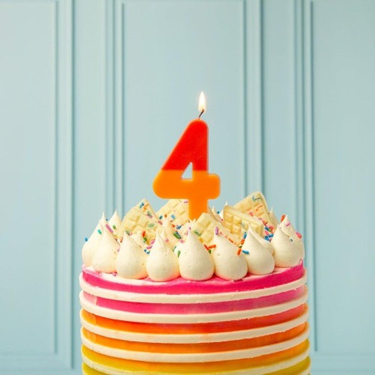 tt-orange-red-4-we-heart-bdays-candle-number - TT Orange & Red Number 4 Candle