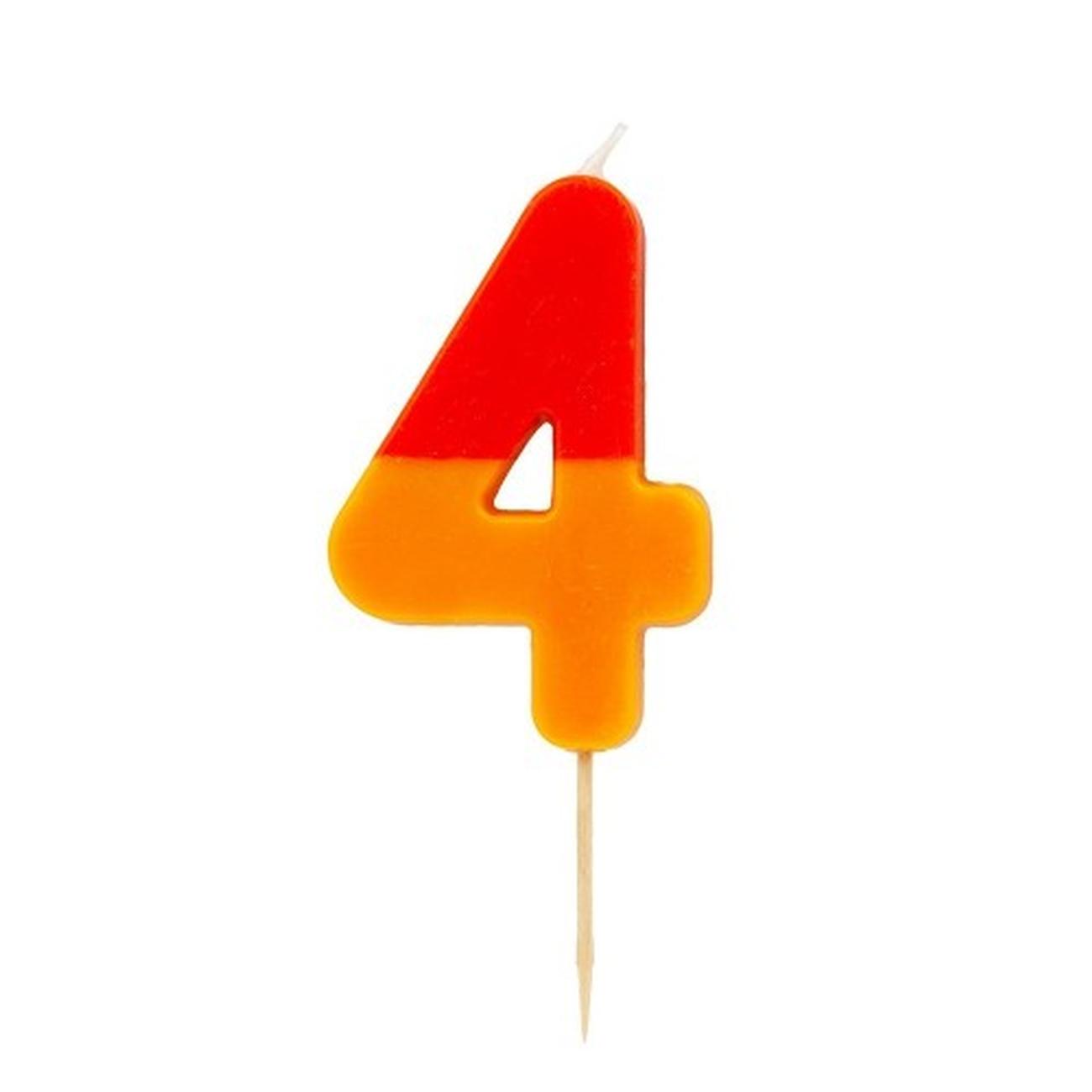 tt-orange-red-4-we-heart-bdays-candle-number - TT Orange & Red Number 4 Candle