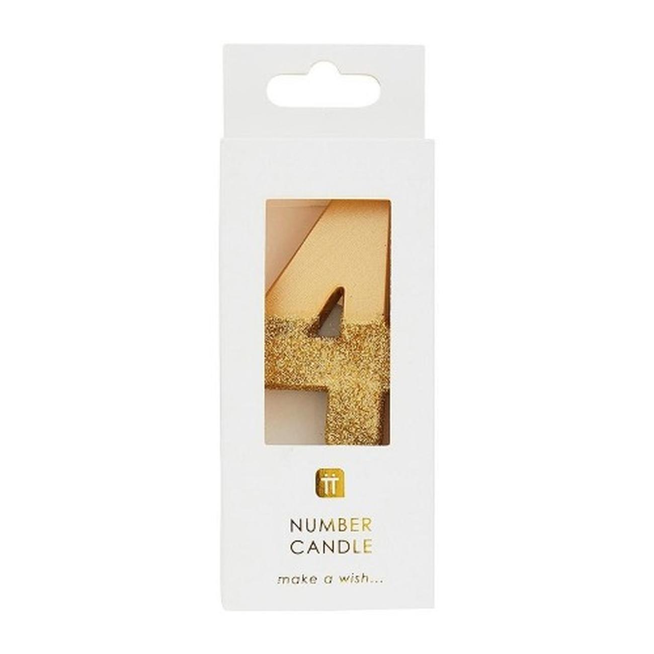 tt-we-heart-birthdays-gold-glitter-number-4-candle - TT We Heart Birthdays Gold Glitter Number 4 Candle
