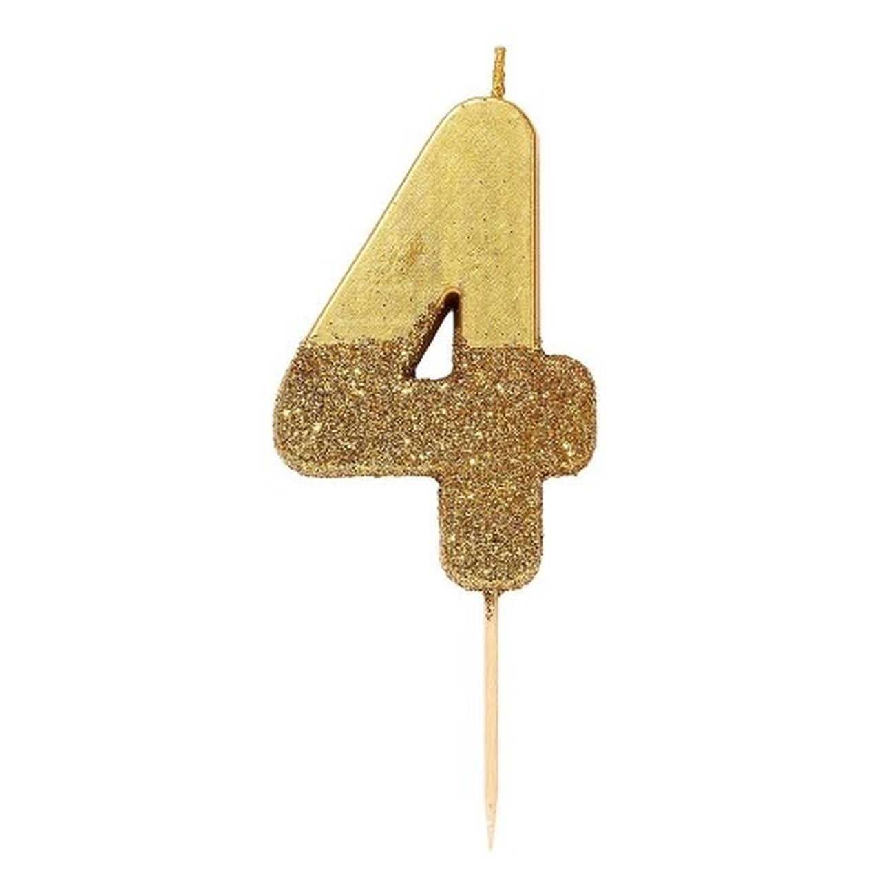 tt-we-heart-birthdays-gold-glitter-number-4-candle - TT We Heart Birthdays Gold Glitter Number 4 Candle