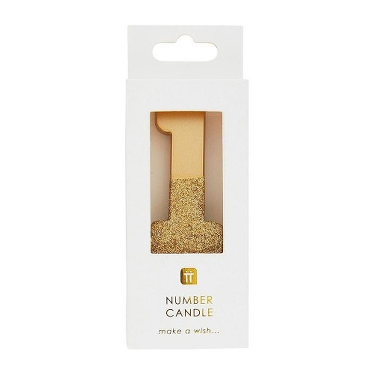 tt-we-heart-birthdays-gold-glitter-number-1-candle - TT We Heart Birthdays Gold Glitter Number 1 Candle
