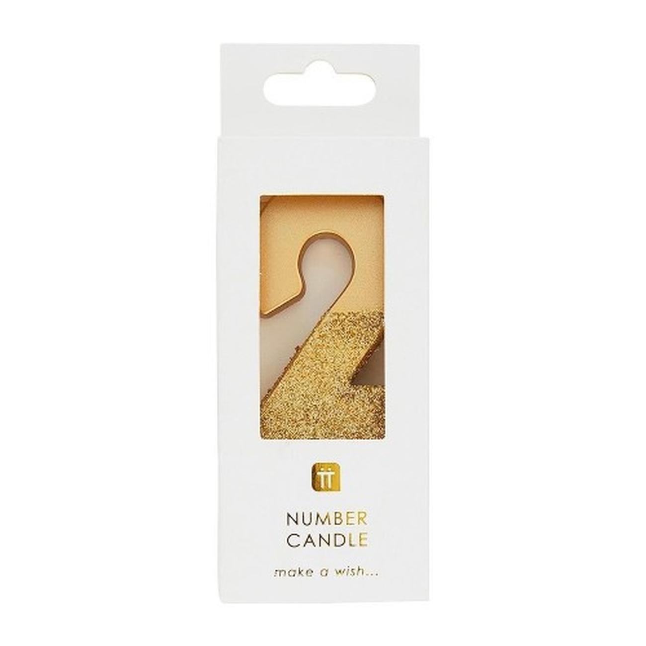 tt-we-heart-birthdays-gold-glitter-number-2-candle - TT We Heart Birthdays Gold Glitter Number 2 Candle