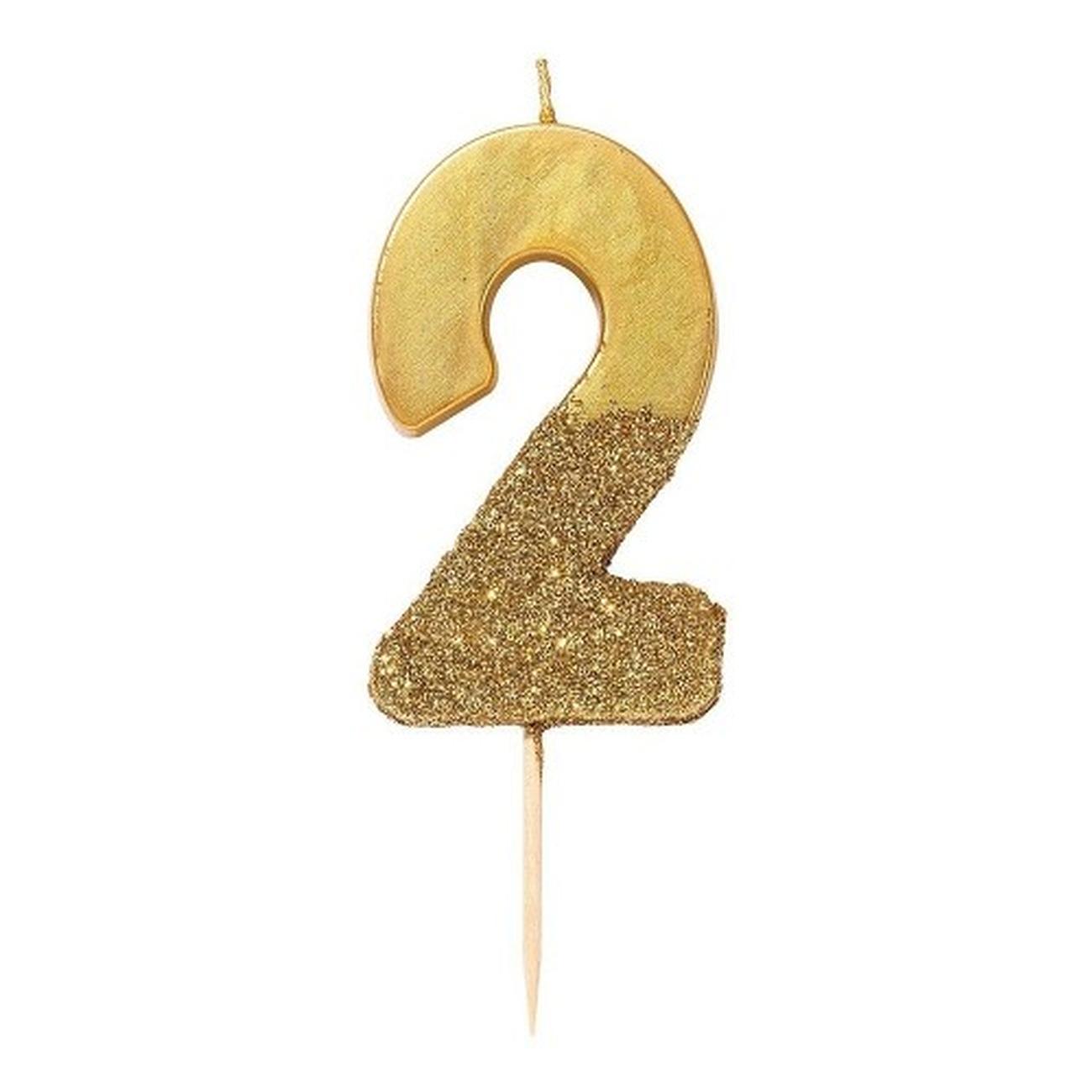 tt-we-heart-birthdays-gold-glitter-number-2-candle - TT We Heart Birthdays Gold Glitter Number 2 Candle