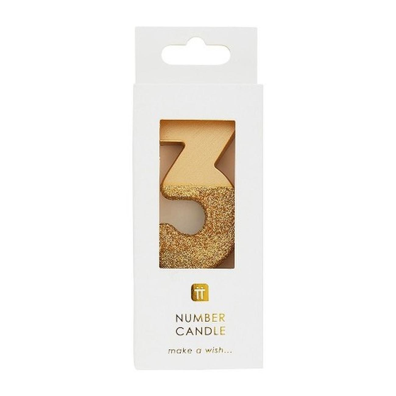 tt-we-heart-birthdays-gold-glitter-number-3-candle - TT We Heart Birthdays Gold Glitter Number 3 Candle