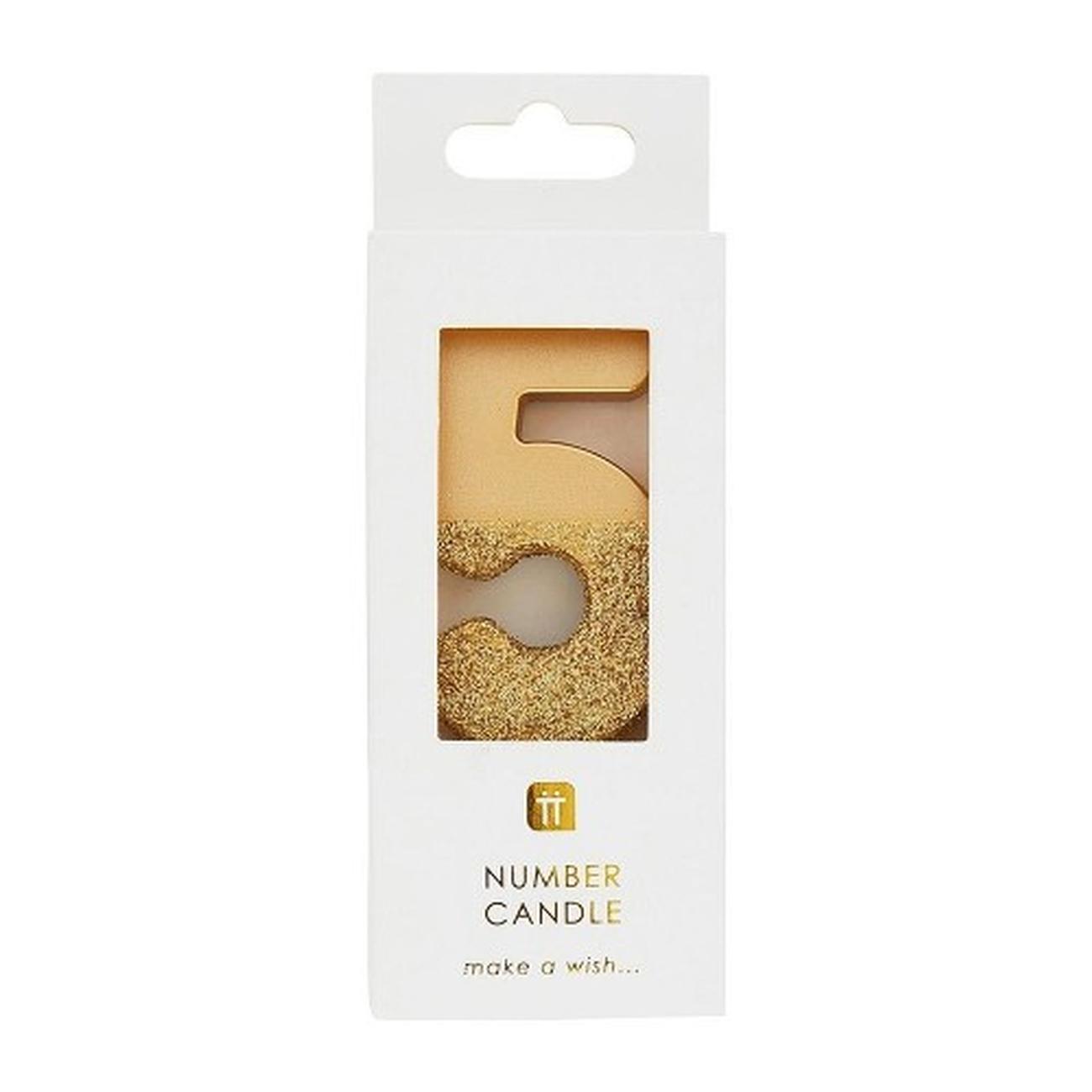 tt-we-heart-birthdays-gold-glitter-number-5-candle - TT We Heart Birthdays Gold Glitter Number 5 Candle