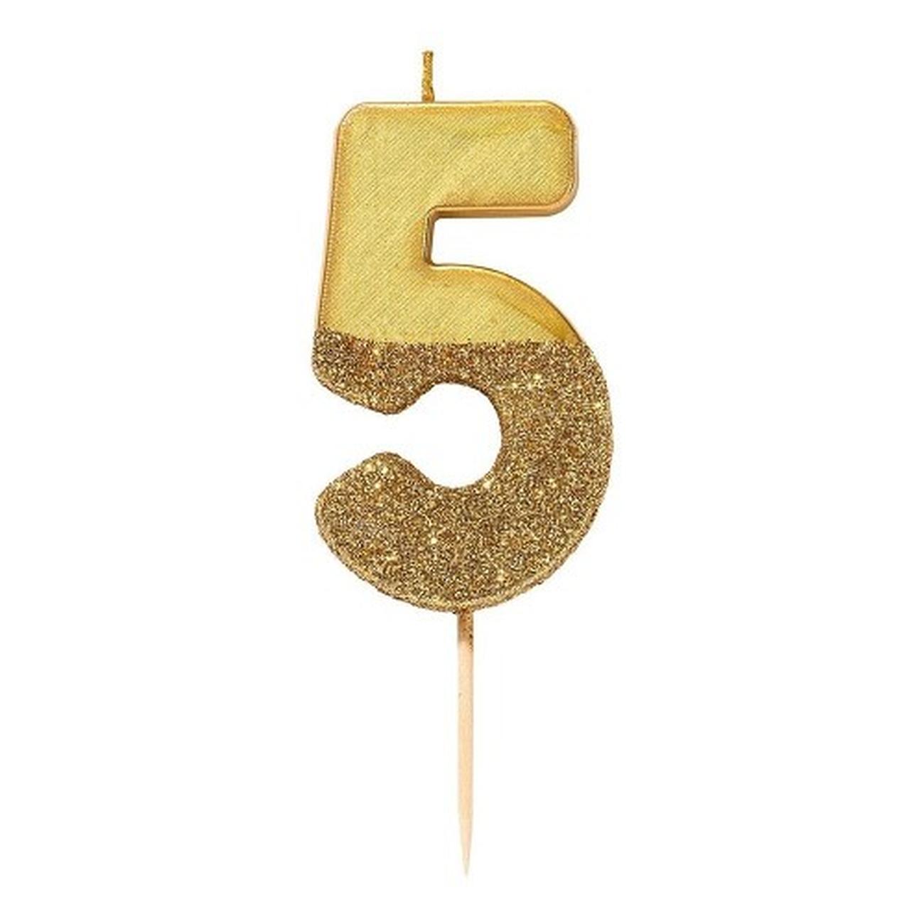 tt-we-heart-birthdays-gold-glitter-number-5-candle - TT We Heart Birthdays Gold Glitter Number 5 Candle