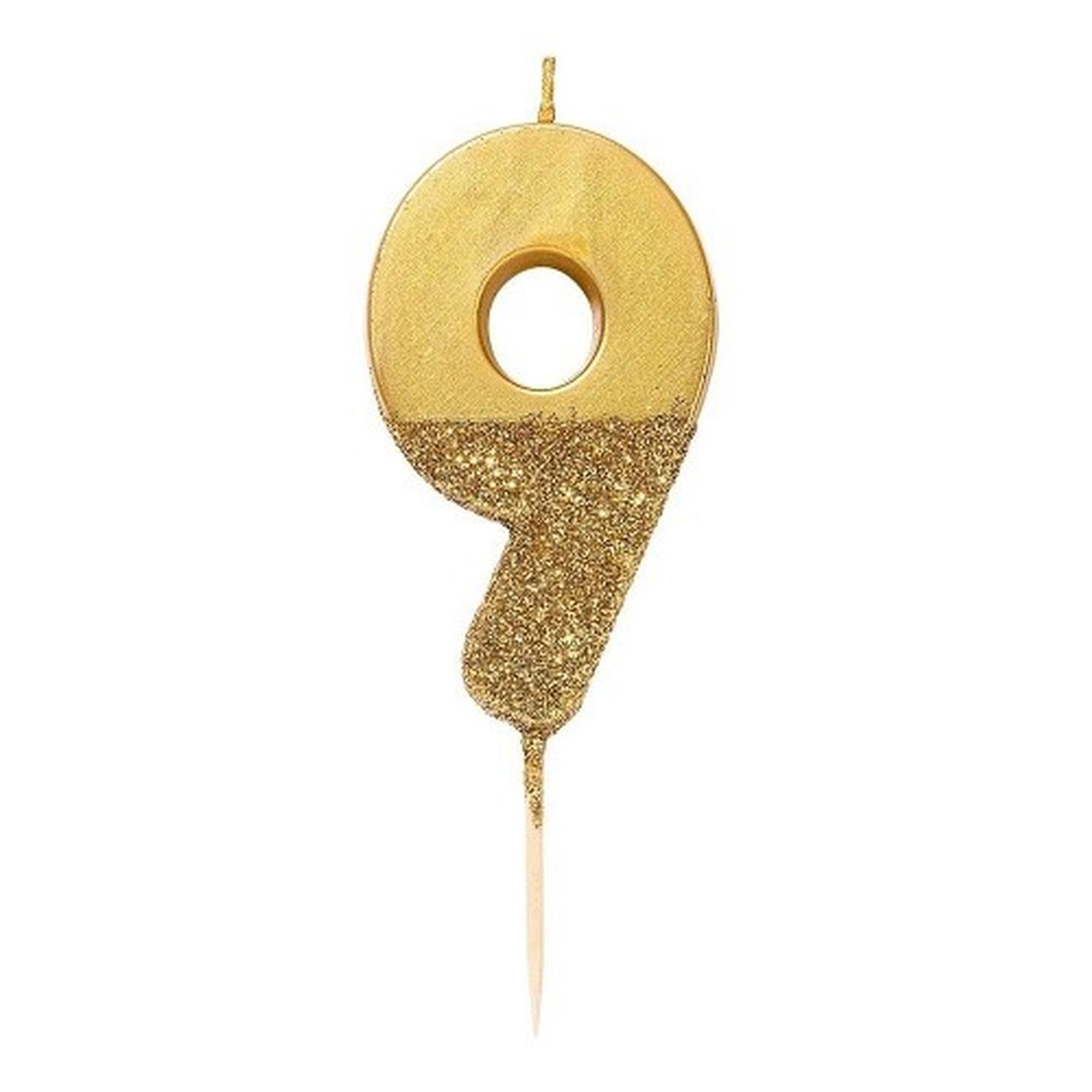tt-we-heart-birthdays-gold-glitter-number-9-candle - TT We Heart Birthdays Gold Glitter Number 9 Candle