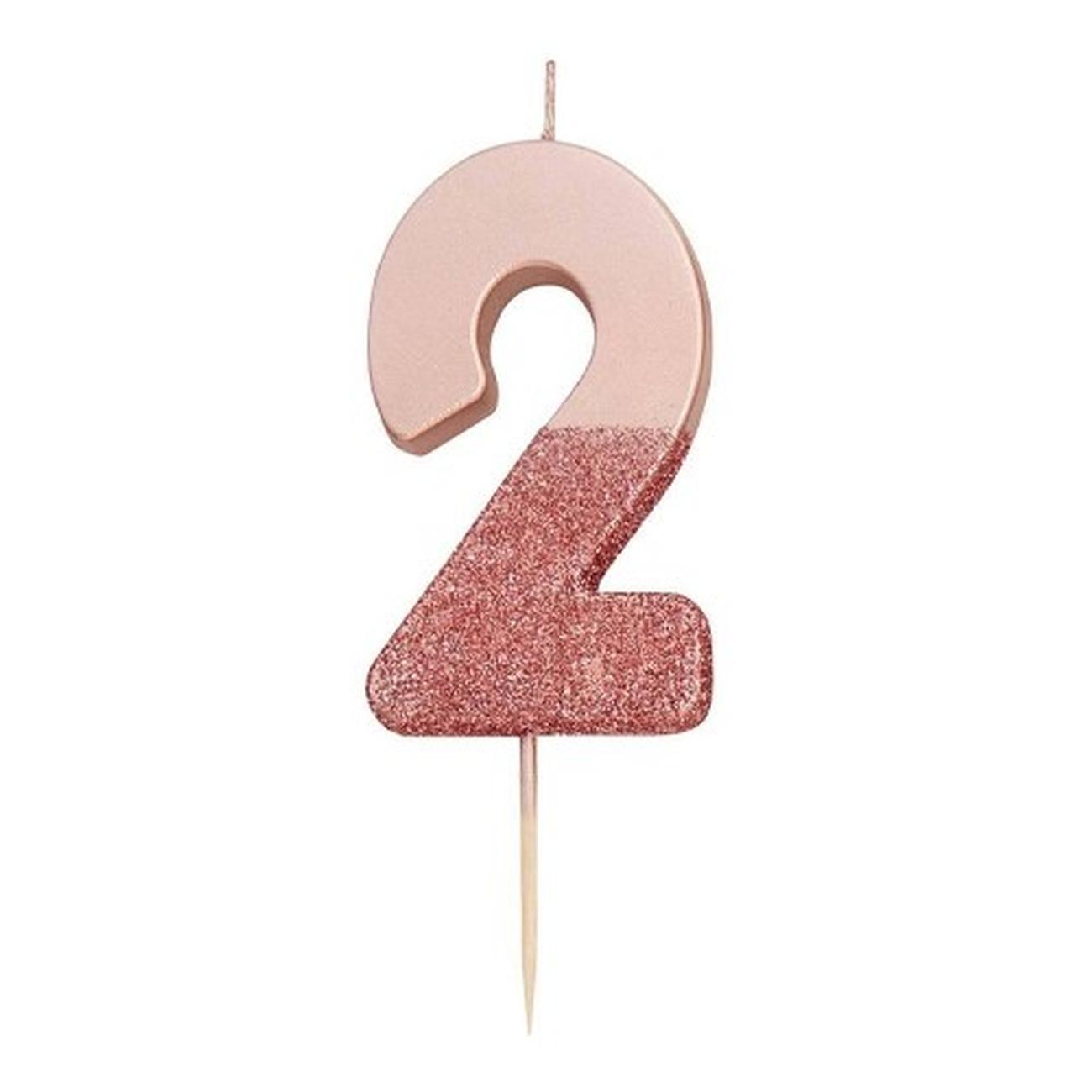 tt-we-heart-birthdays-rose-gold-glitter-number-2-candle - TT We Heart Birthdays Rose Gold Glitter Number 2 Candle