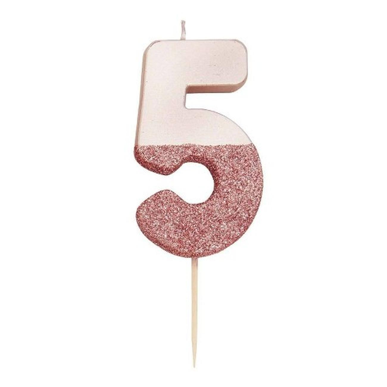 tt-we-heart-birthdays-rose-gold-glitter-number-5-candle - TT We Heart Birthdays Rose Gold Glitter Number 5 Candle