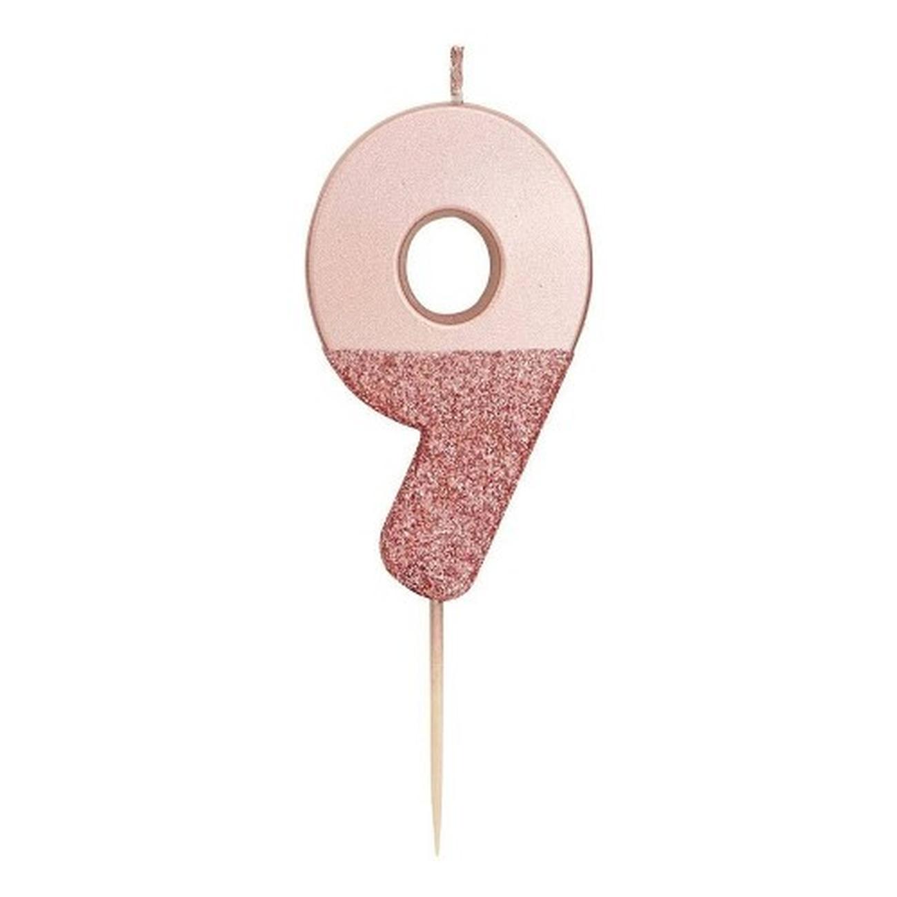 tt-we-heart-birthdays-rose-gold-glitter-number-9-candle - TT We Heart Birthdays Rose Gold Glitter Number 9 Candle