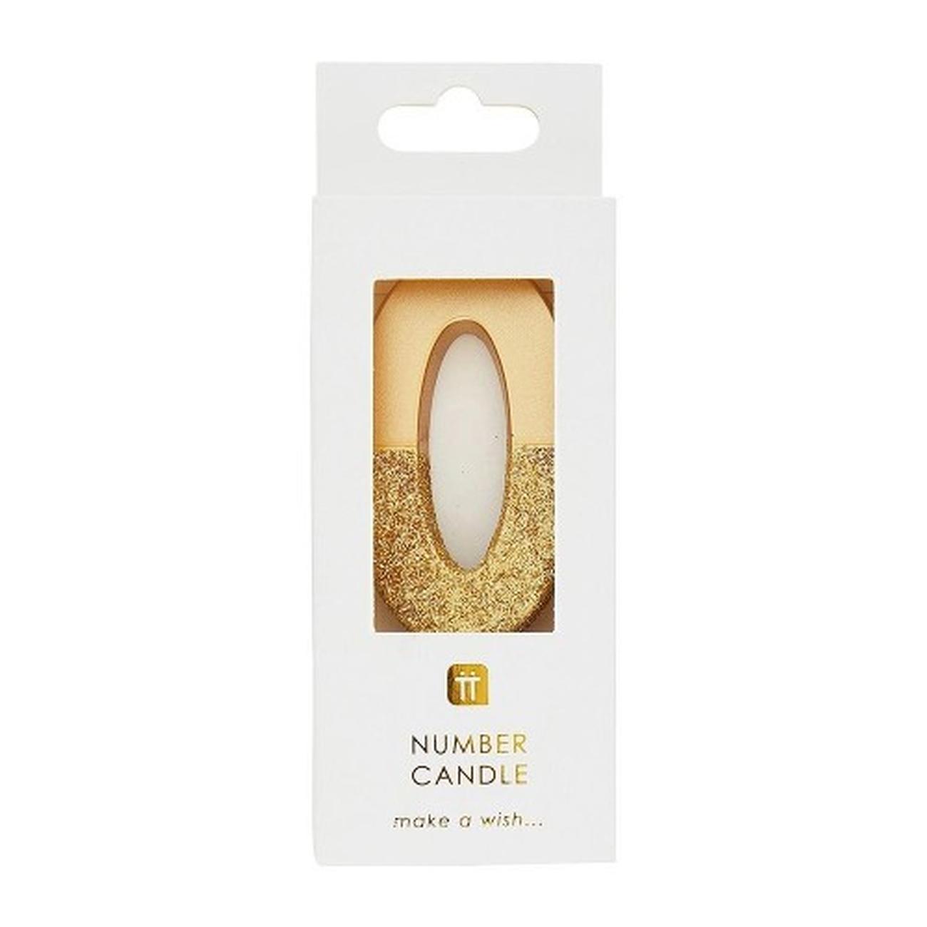 tt-we-heart-birthdays-gold-glitter-number-0-candle - TT We Heart Birthdays Gold Glitter Number 0 Candle