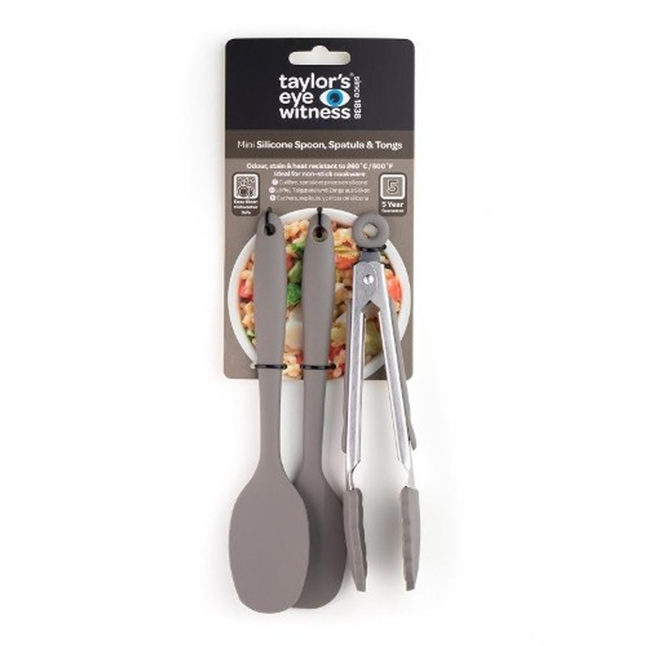 ty-mini-silicone-spoon-tongs-spatula-set-grey - Taylor's Eye Witness Mini Silicone Spoon, Mini Spatula & Mini Tongs Set Grey
