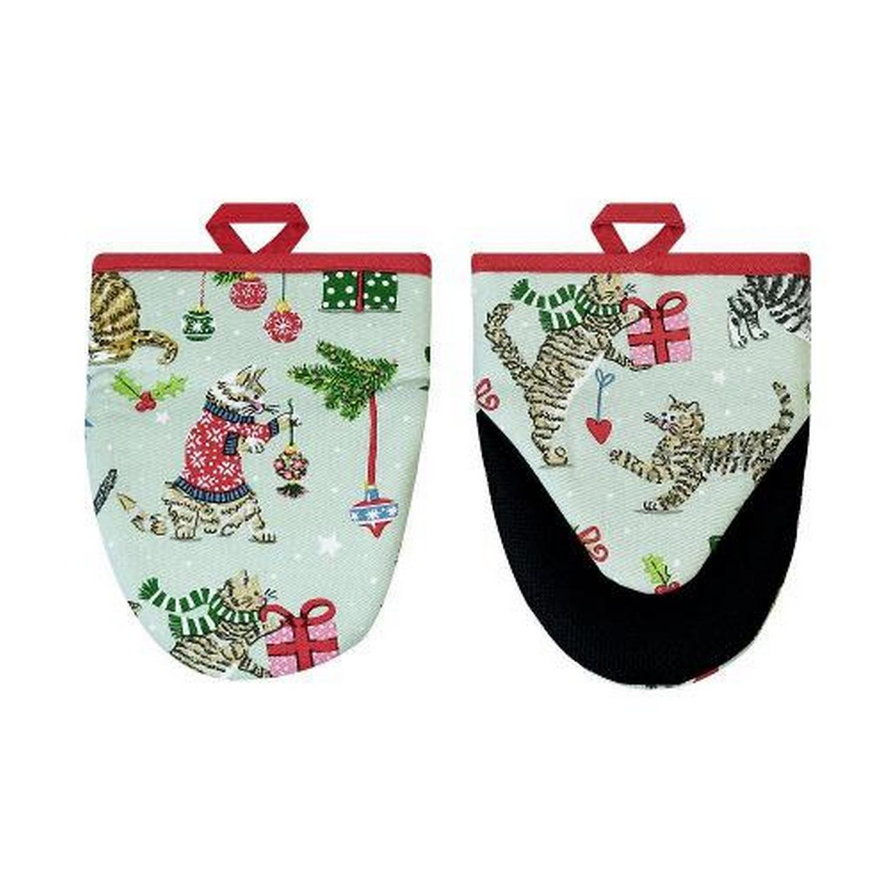 ulster-weavers-christmas-cats-seafoam-microwave-mitts - Ulster Weavers Christmas Cats Seafoam Microwave Mitts
