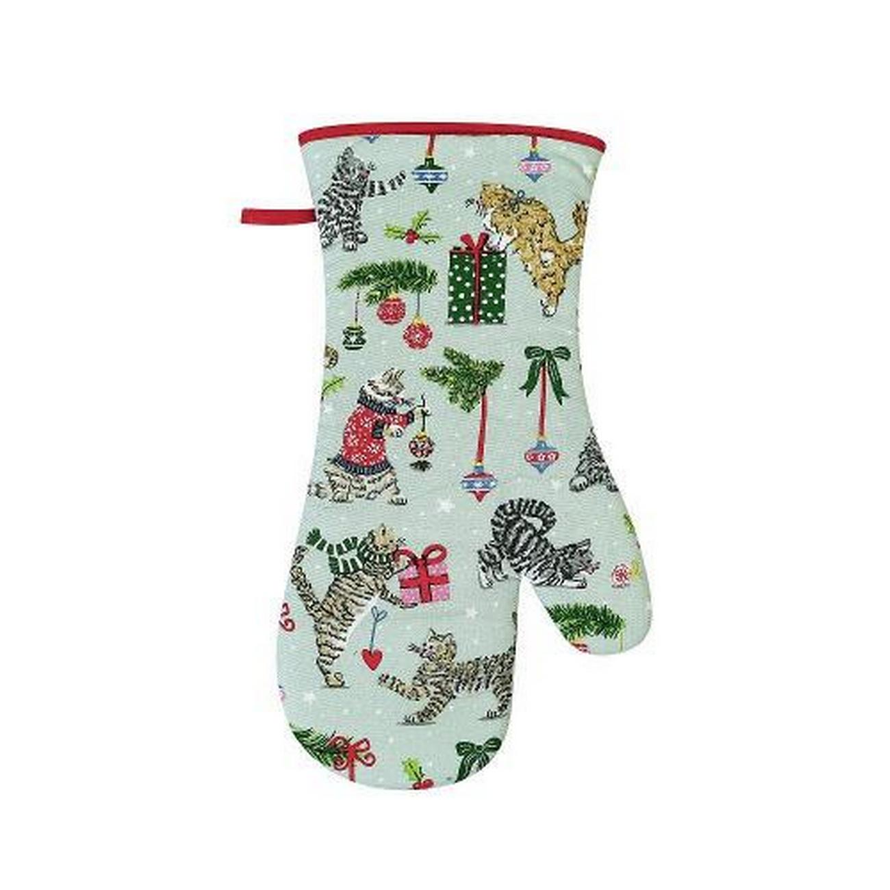 ulster-weavers-christmas-cats-seafoam-oven-gauntlet - Ulster Weavers Christmas Cats Seafoam Oven Gauntlet