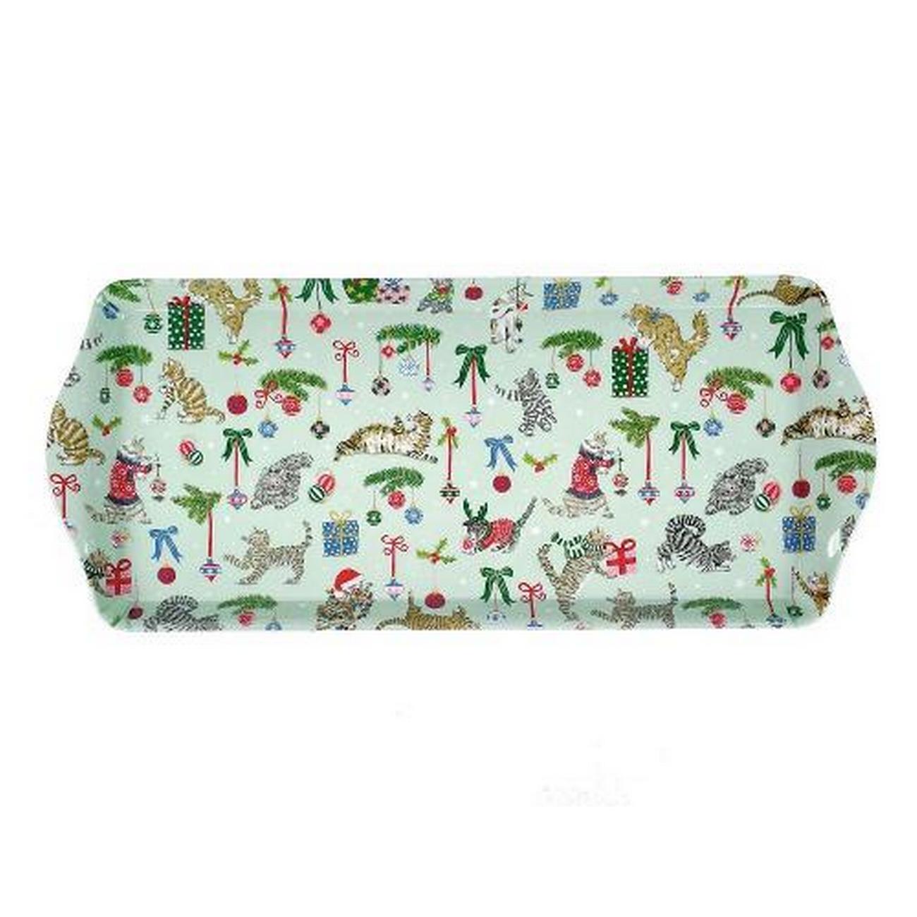 ulster-weavers-christmas-cats-seafoam-small-tray - Ulster Weavers Christmas Cats Seafoam Small Serving Tray