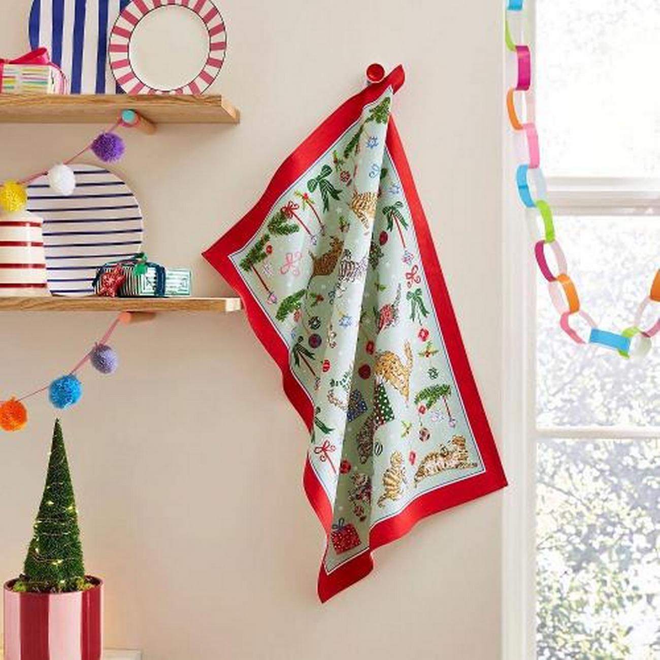 ulster-weavers-christmas-cats-seafoam-tea-towel - Ulster Weavers Christmas Cats Seafoam Tea Towel