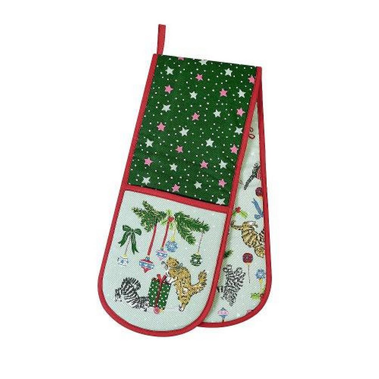 ulster-weaves-christmas-cats-seafoam-double-oven-glove - Ulster Weavers Christmas Cats Seafoam Double Oven Glove
